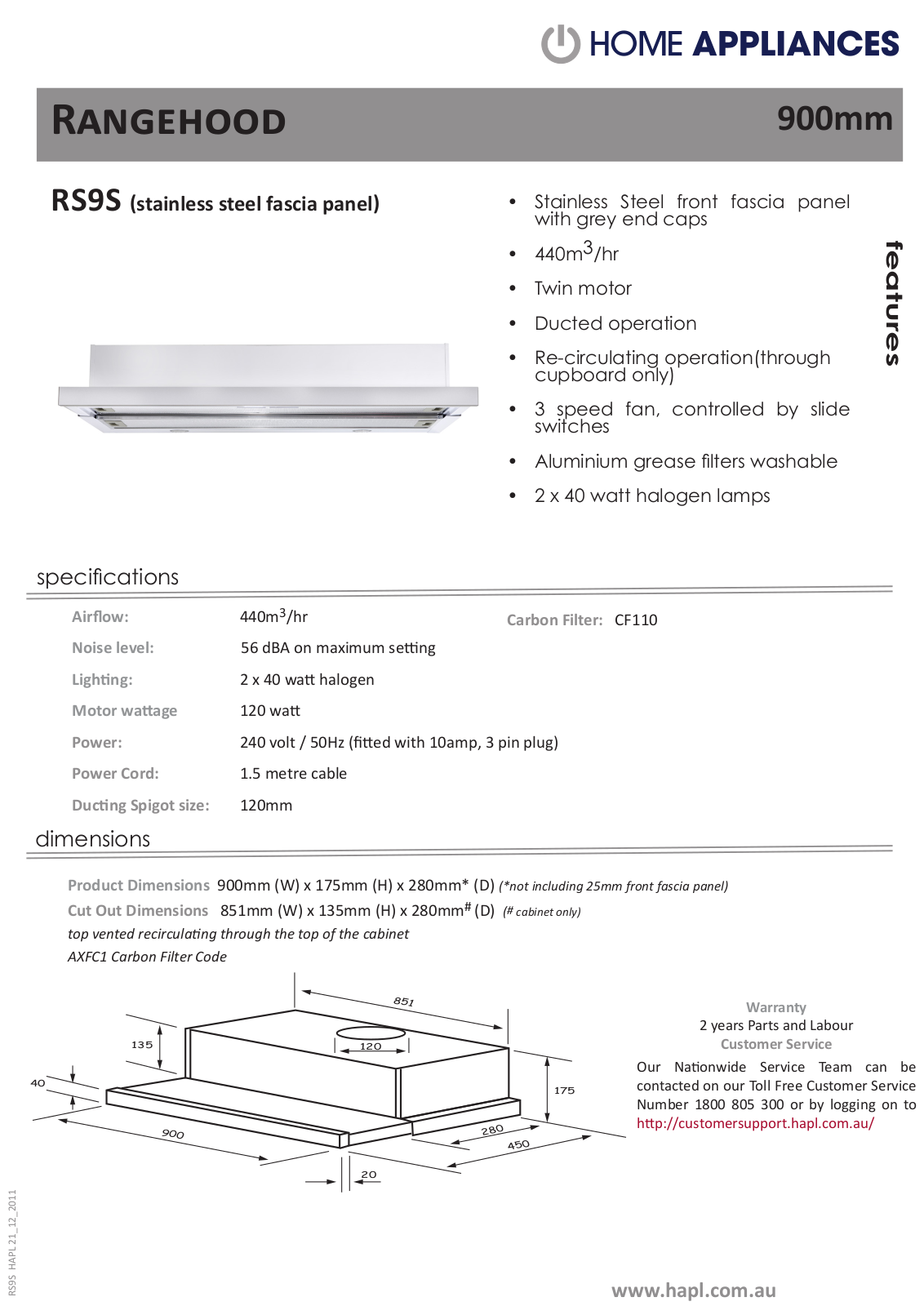 Euromaid RS9W Specifications Sheet