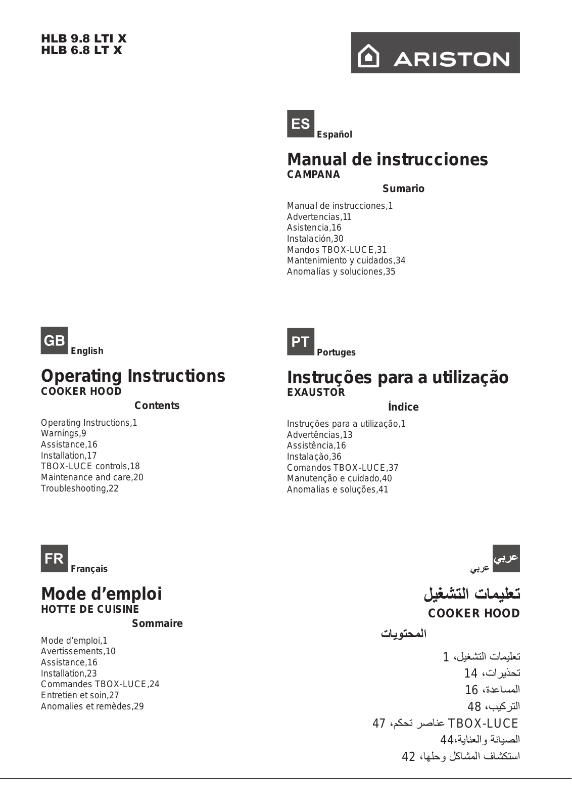 Hotpoint HLB 9.8 LTI X, HLB 6.8 LT X User Manual