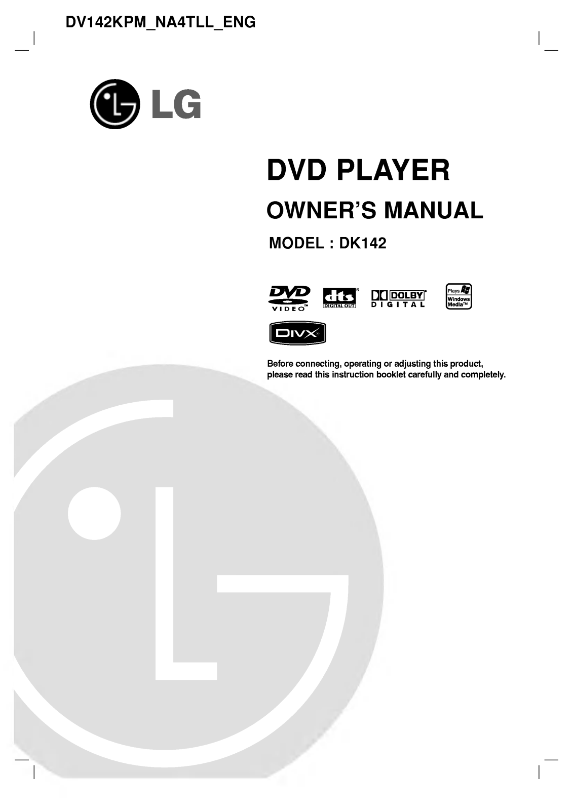 LG DV142KPM User manual