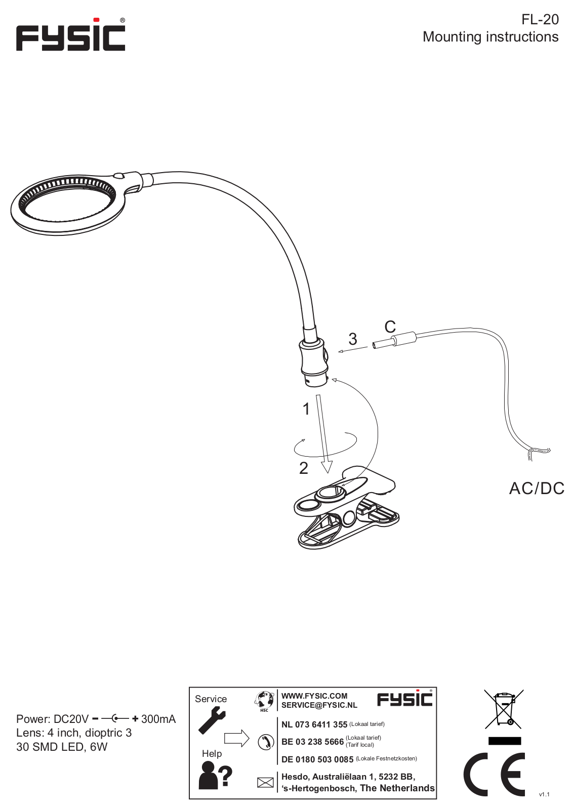 Fysic FL-20 Mounting instructions