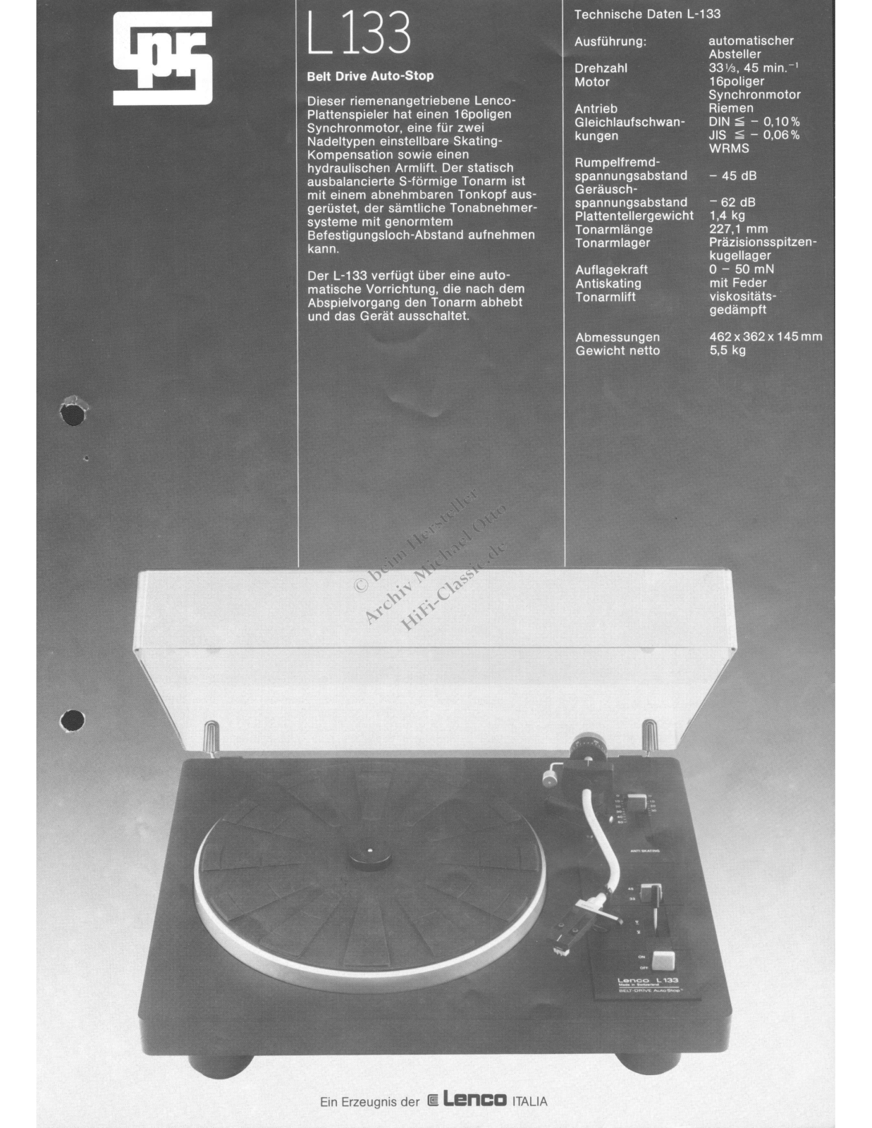 Lenco L-133 datasheet - ManualMachine.com