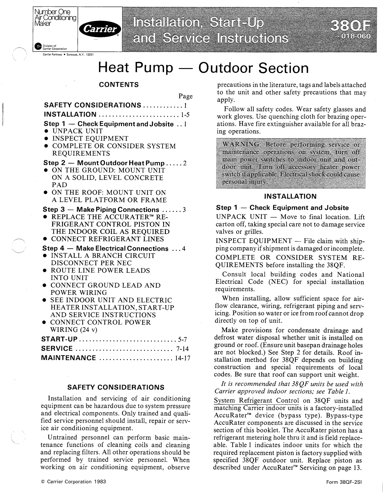 Carrier 38QF User Manual