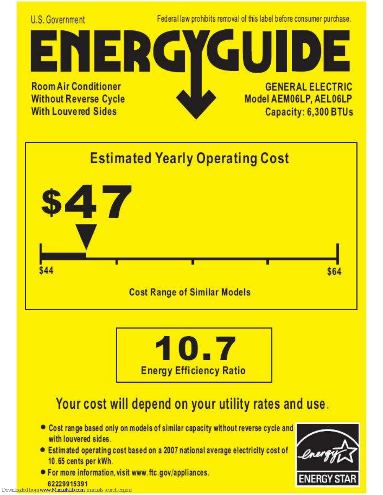 GE AEL08LP, AEL06LP, AEM06LP Energy Manual