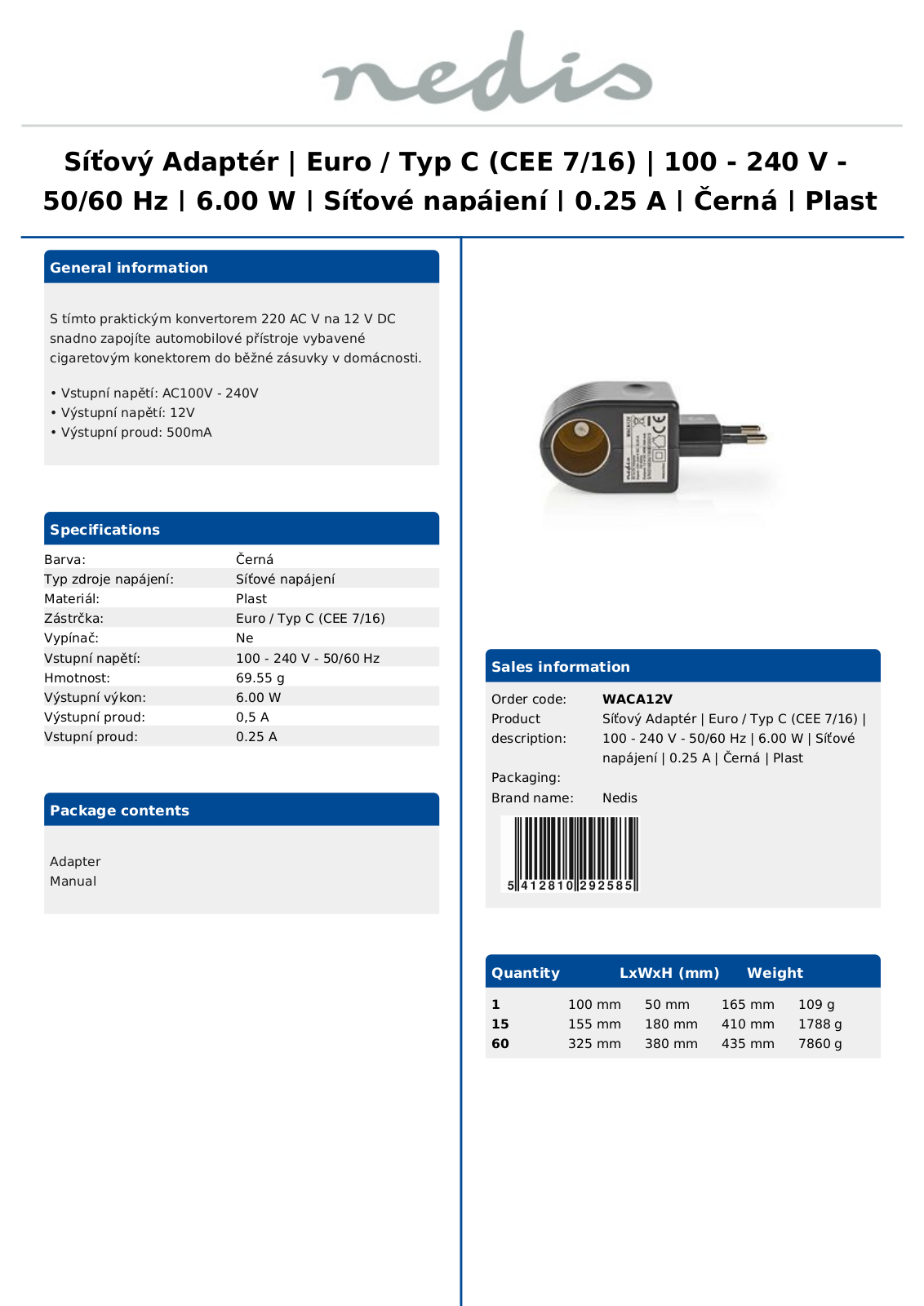 Nedis WACA12V Datasheet - ManualMachine.com