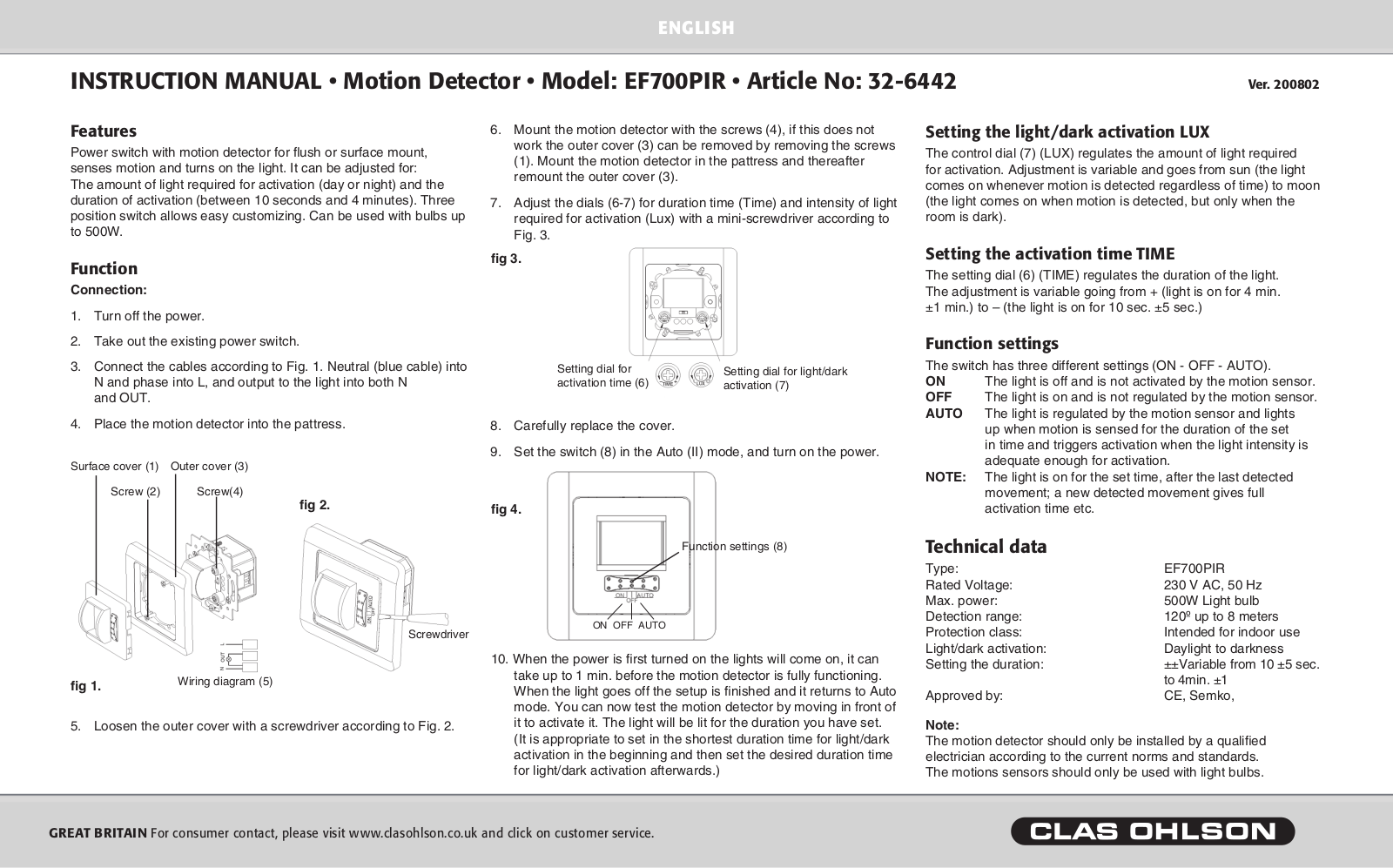 Clas Ohlson EF700PIR Instruction Manual