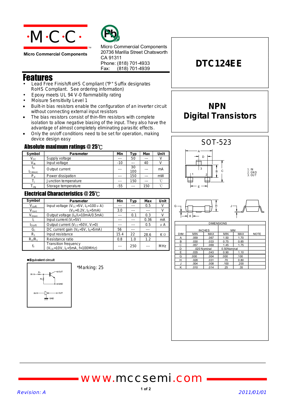 Datasheet dtc124ee_sot-523 Datasheet - ManualMachine.com