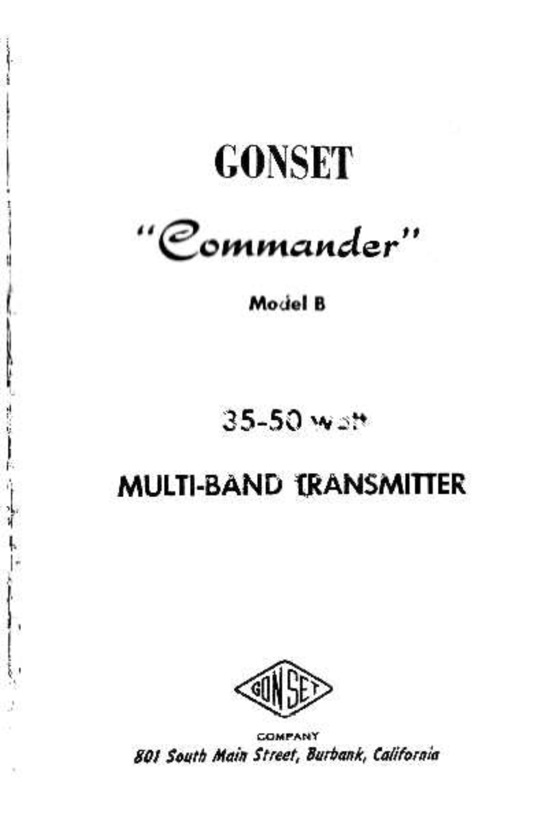 Gonset Commander B Service manual