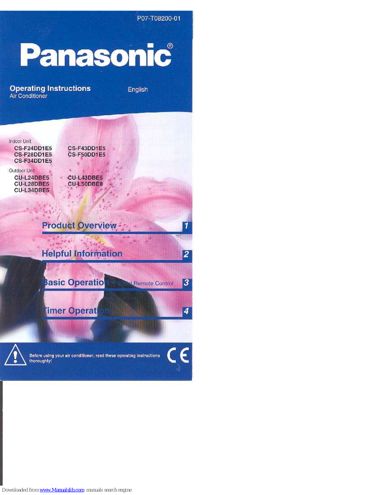 Panasonic CS-F24DD1E5, CS-F43DD1E5, CS-F28DD1E5, CS-F34DD1E5, CS-F50DD1E5 Operating Instructions Manual