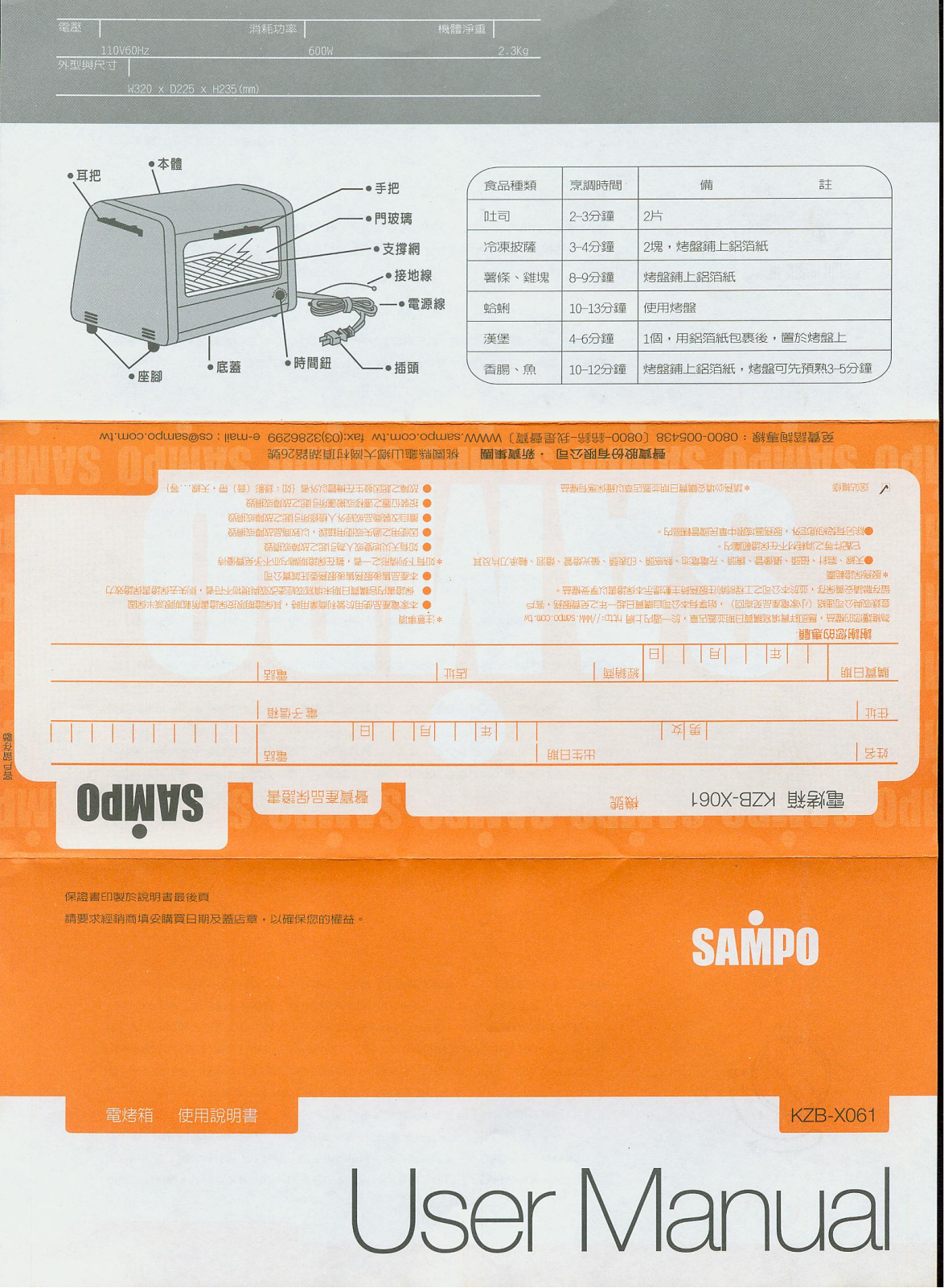 SAMPO KZB-X061 User Manual