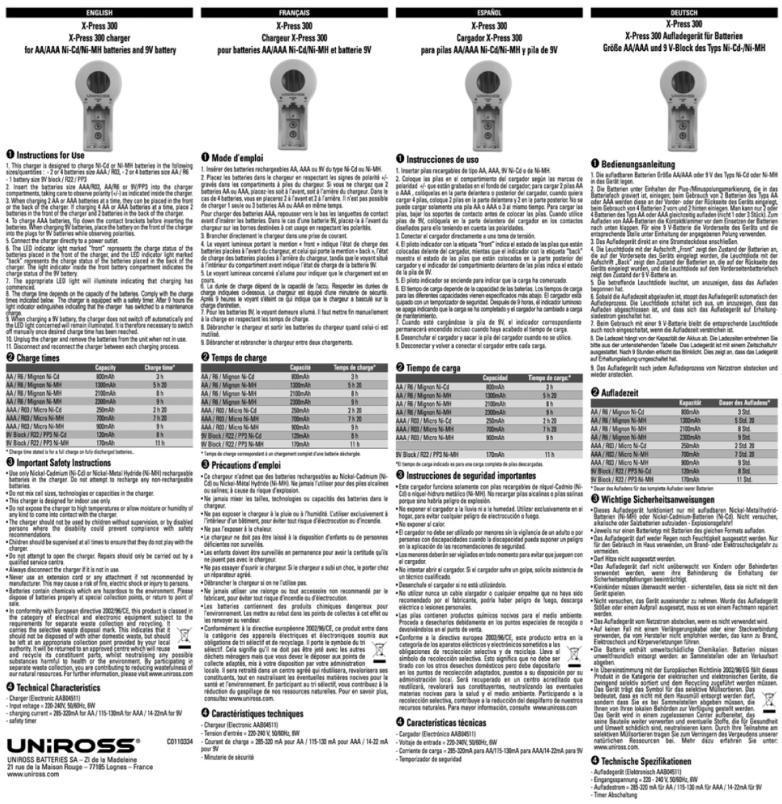 UNIROSS X-PRESS 300 CHARGER, X-PRESS 300 User Manual