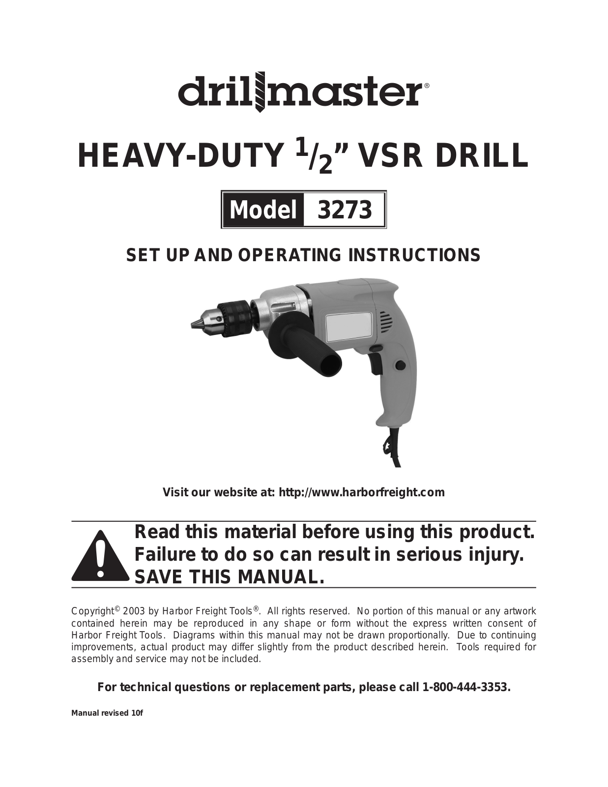 Harbor Freight Tools 3273 User Manual