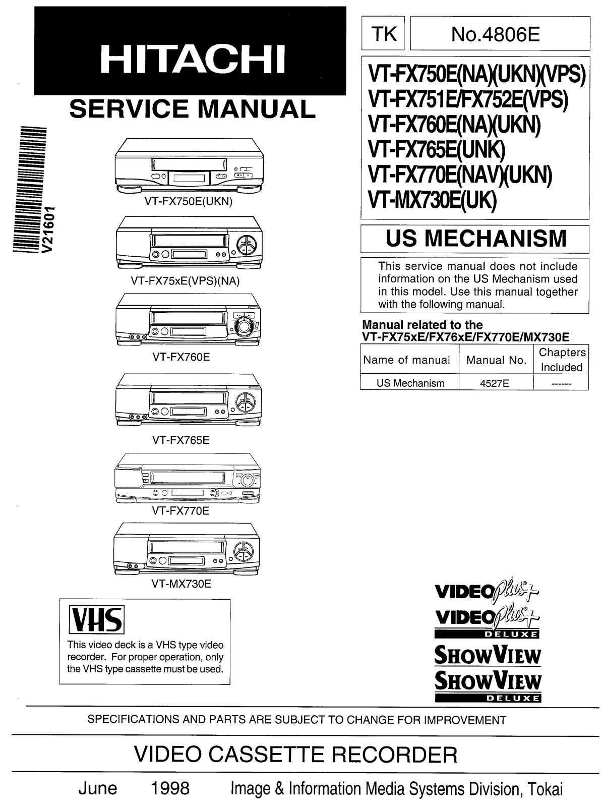 Hitachi VT-FX750E, VT-FX770E, VT-MX730E, VT-FX760E, VT-FX765E Service Manual