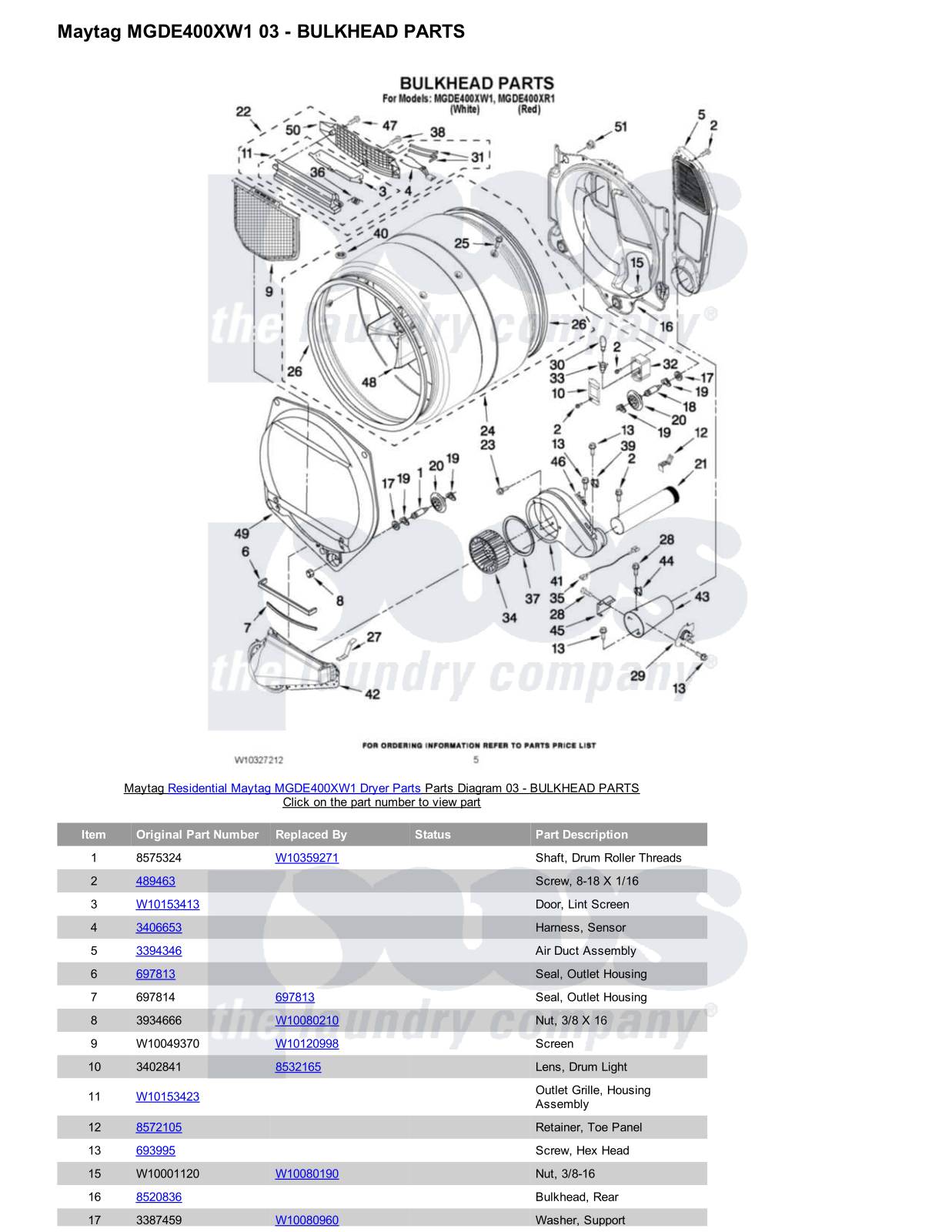 Maytag MGDE400XW1 Parts Diagram