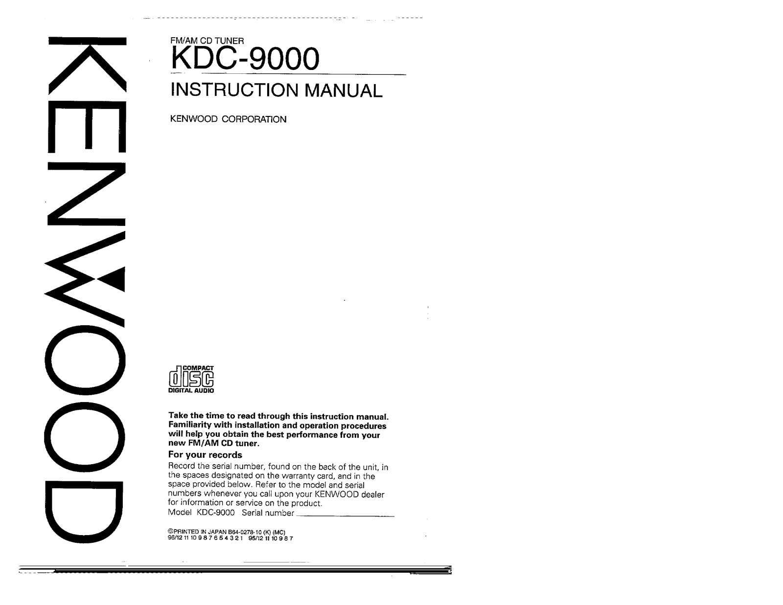 Kenwood KDC-9000 Owner's Manual