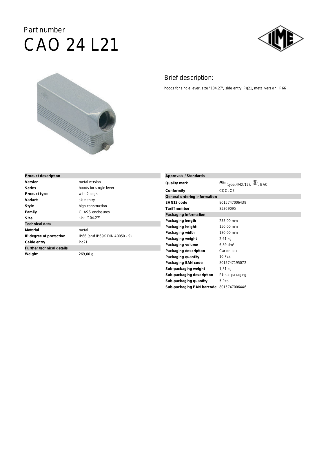 Datasheet CAO-24L21 Datasheet (ILME) - ManualMachine.com