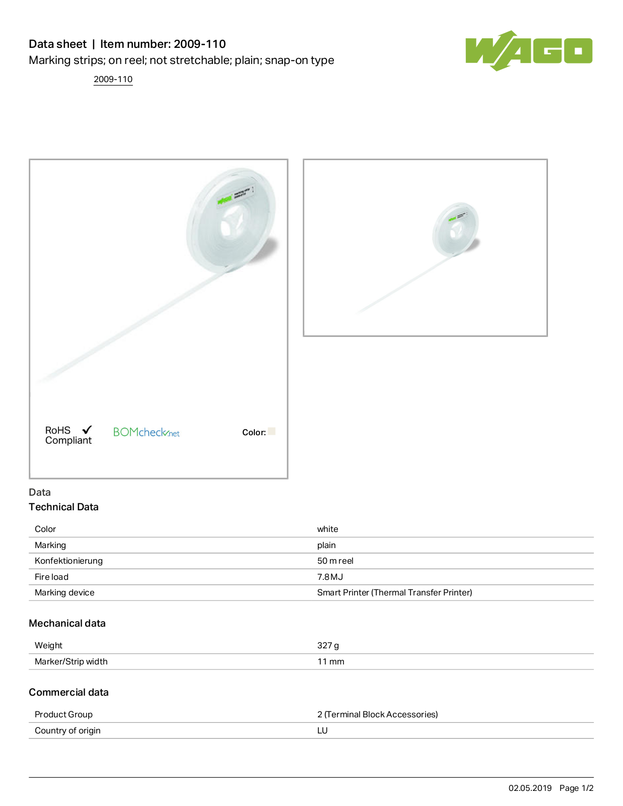 Wago 2009-110 Data Sheet