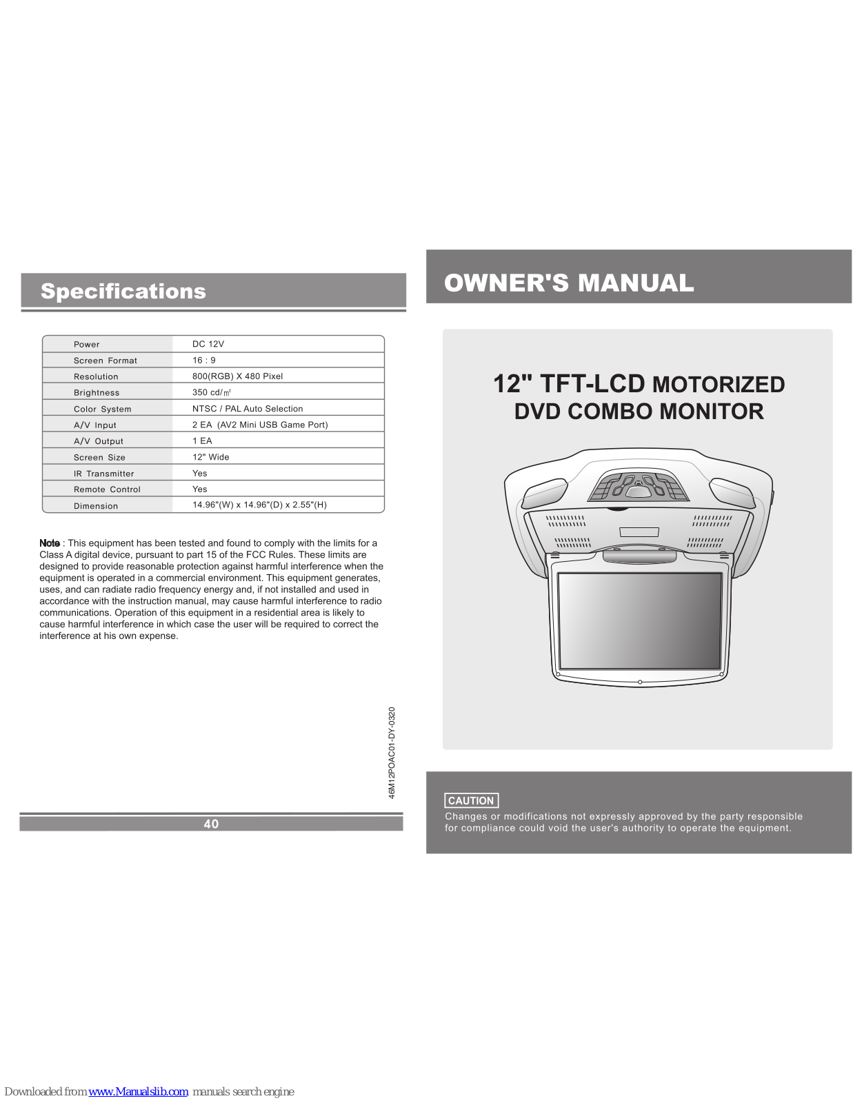 Farenheit MDM-1200CM Owner's Manual