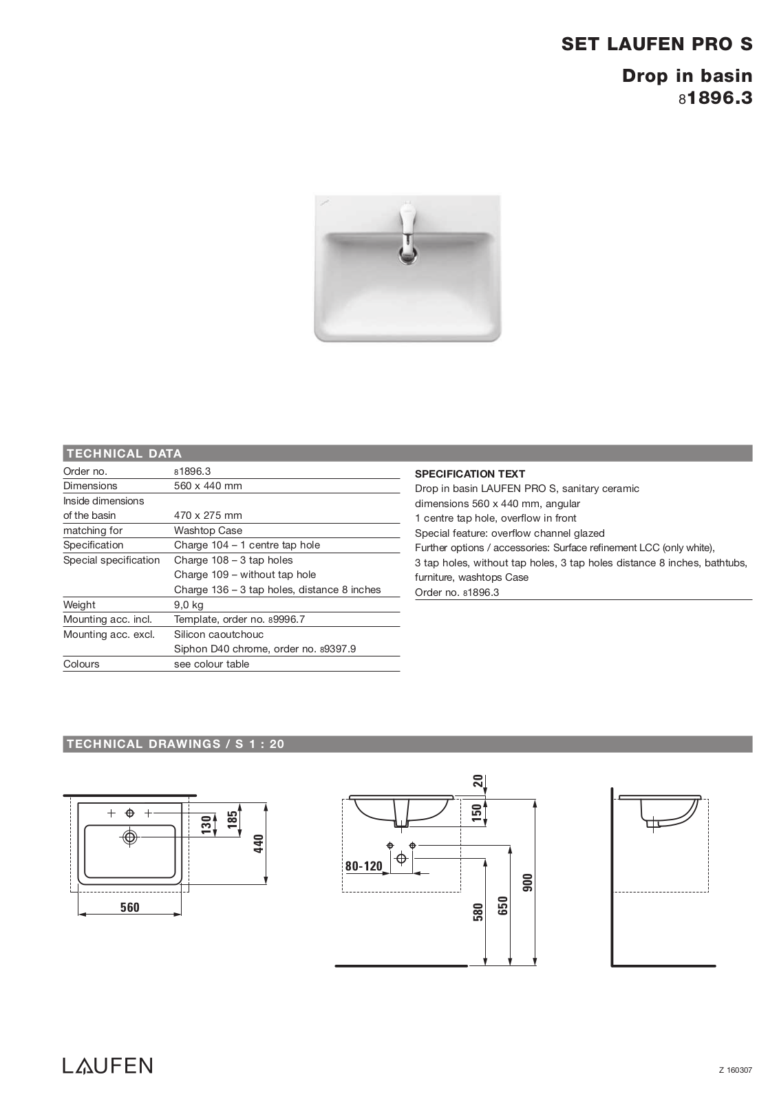 Laufen 8.1896.3 Datasheet