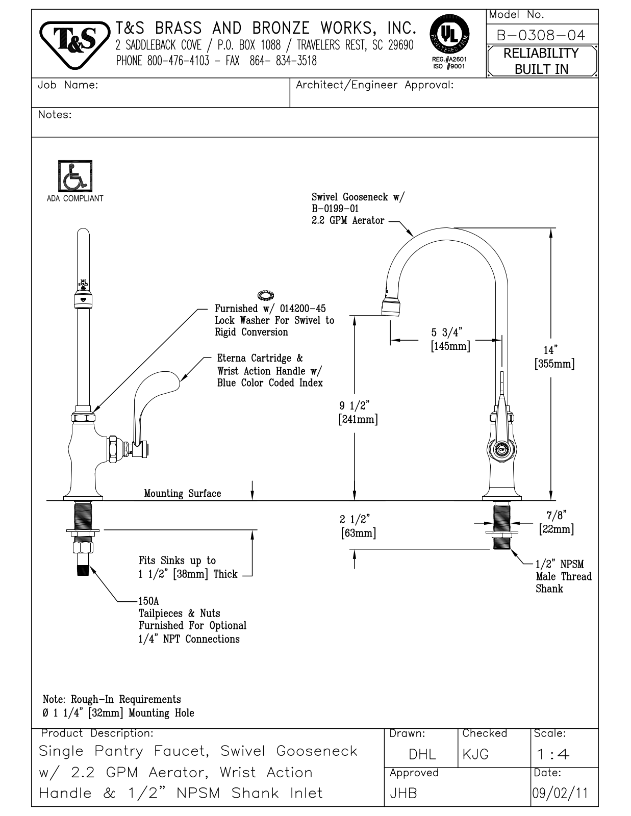 T&S Brass B-0308-04 User Manual