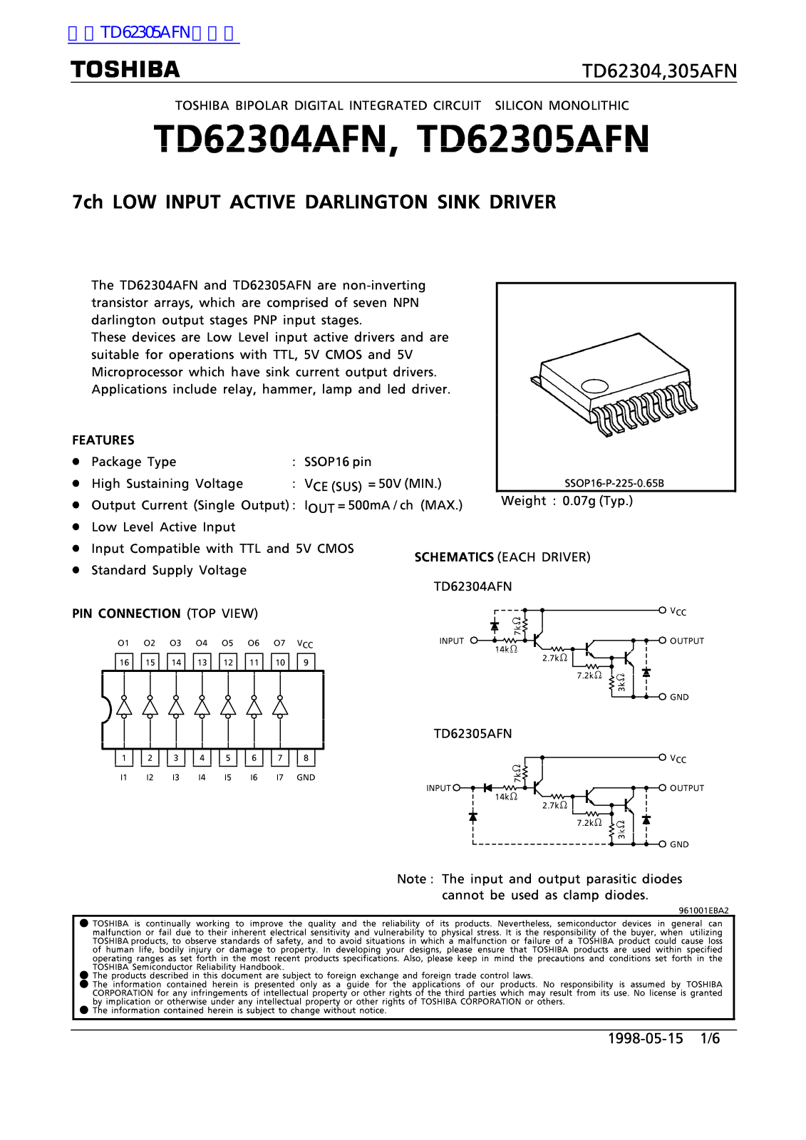 TOSHIBA TD305AFN Technical data