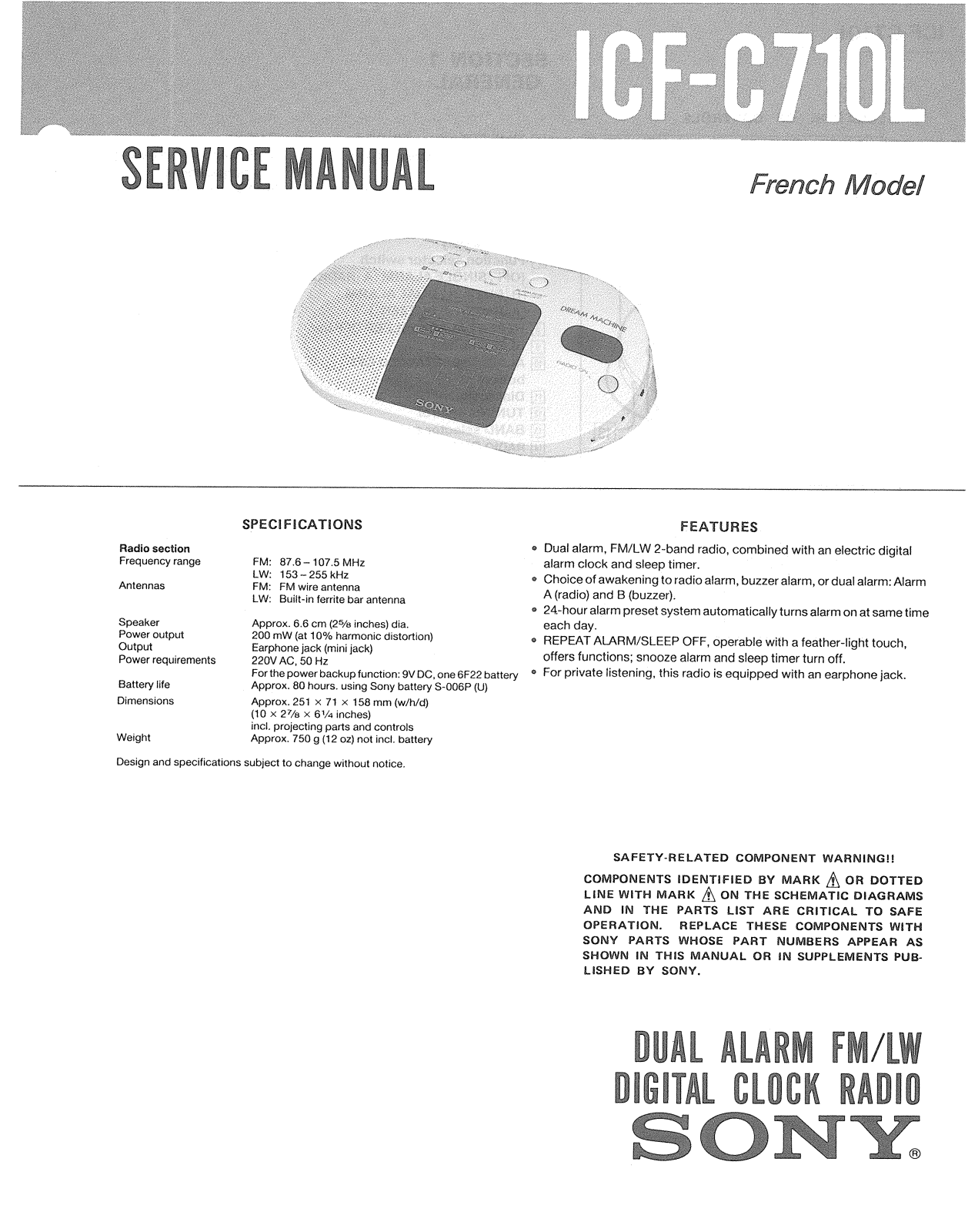 Sony ICFG-710-L Service manual