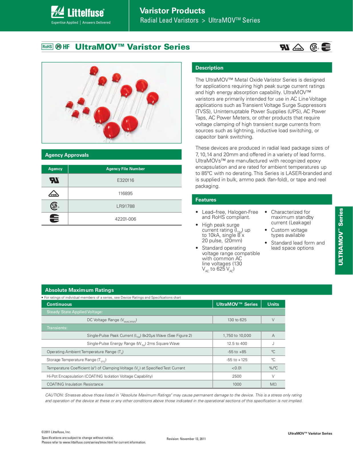 Littelfuse UltraMOV Series Catalog Page