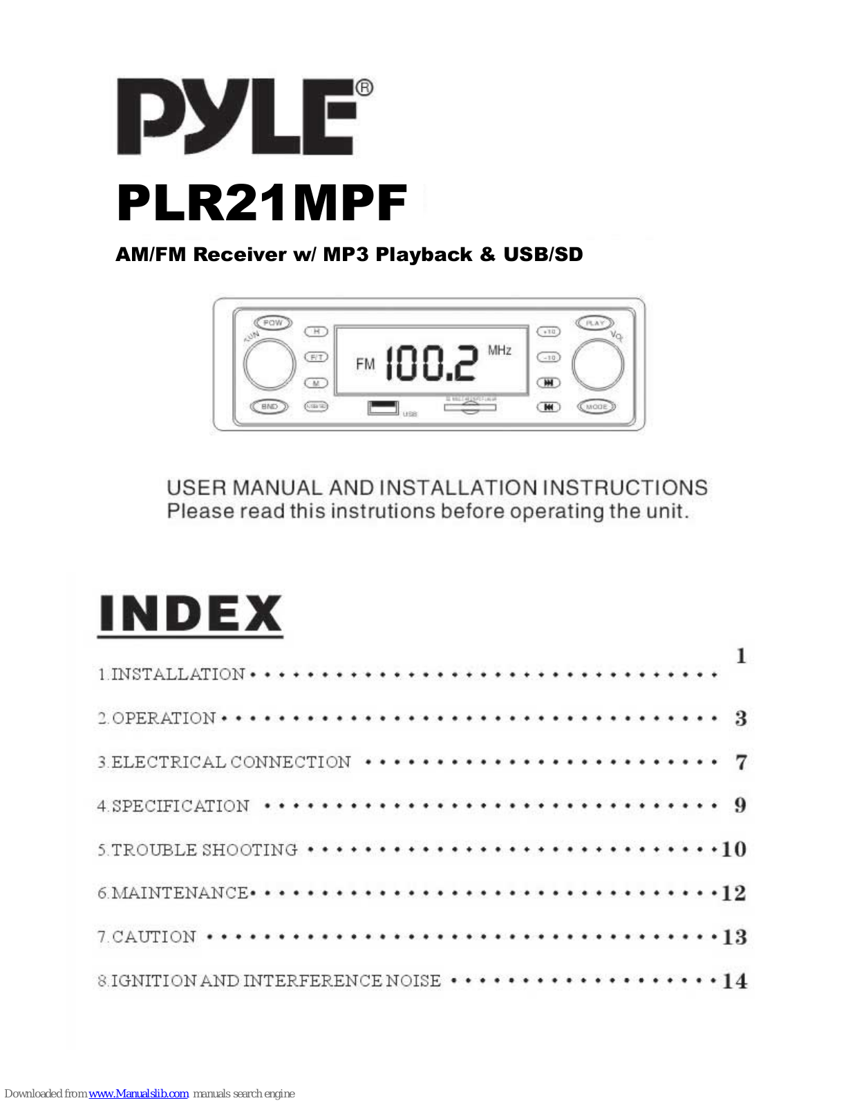 Pyle PLR21MPF User Manual - ManualMachine.com