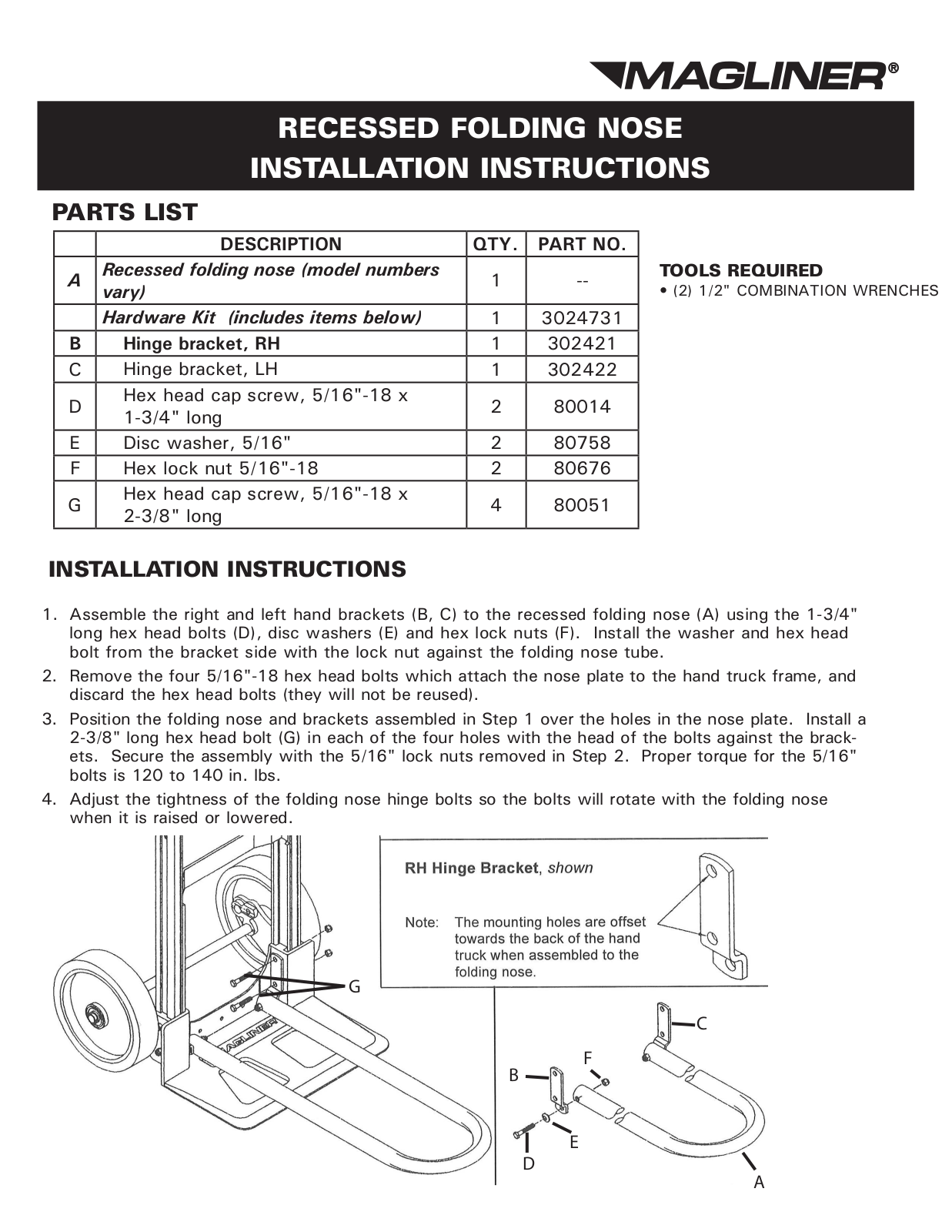 Magliner RECESSED FOLDING NOSE User Manual