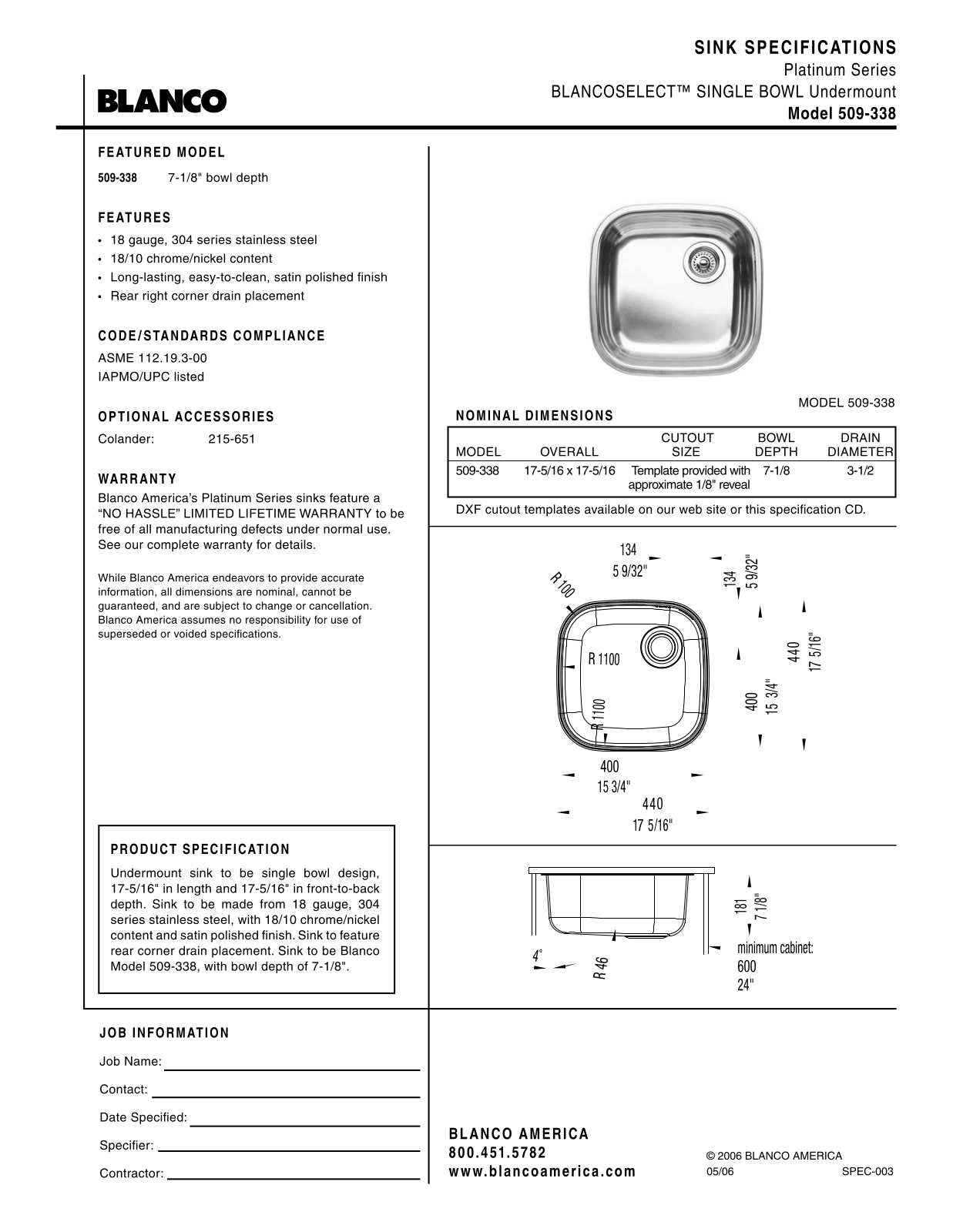 Blanco 509-338 User Manual