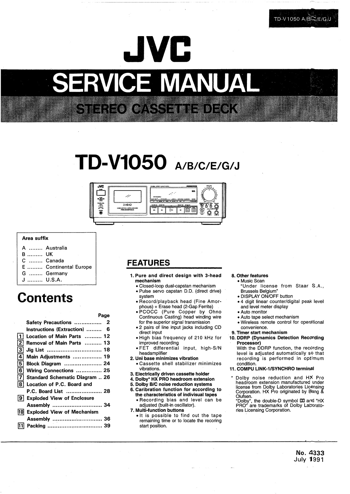 JVC TDV-1050 Service manual