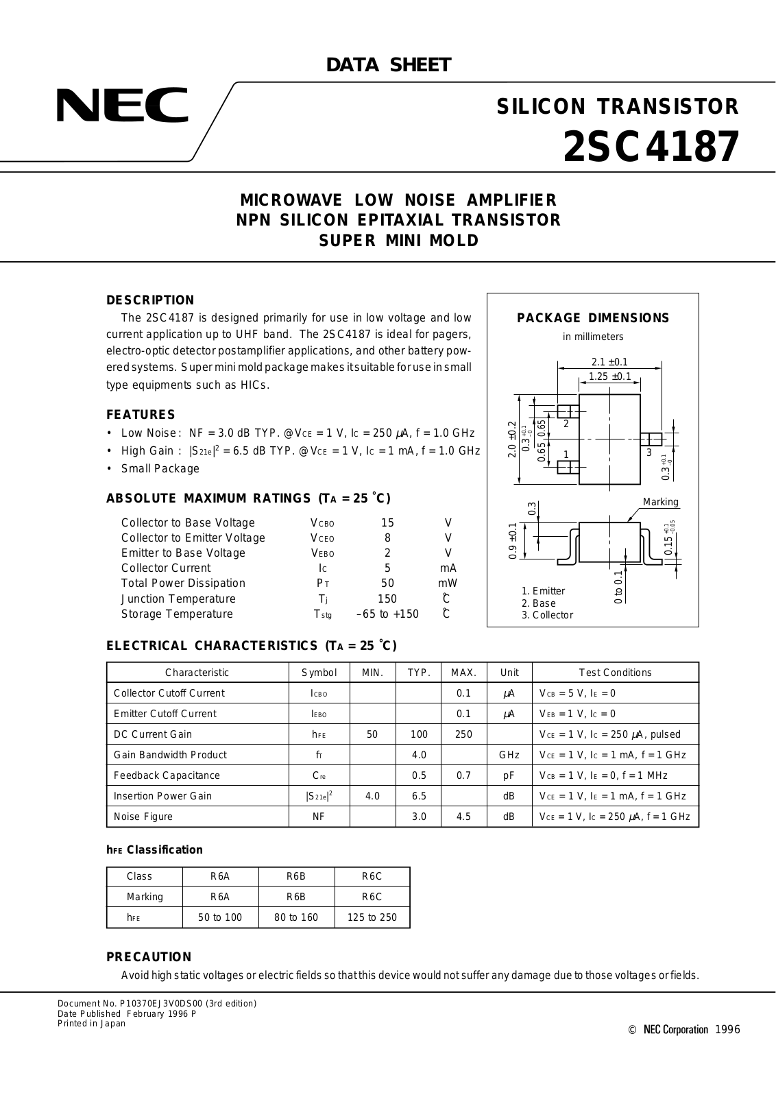 NEC 2SC4187-T2, 2SC4187-T1, 2SC4187 Datasheet