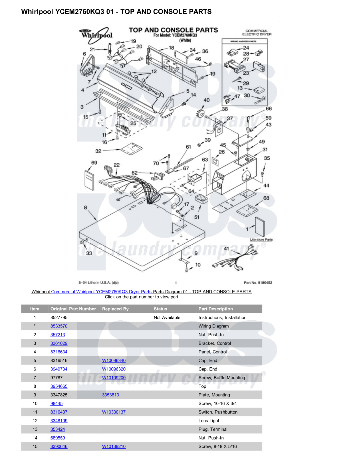 Whirlpool YCEM2760KQ3 Parts Diagram