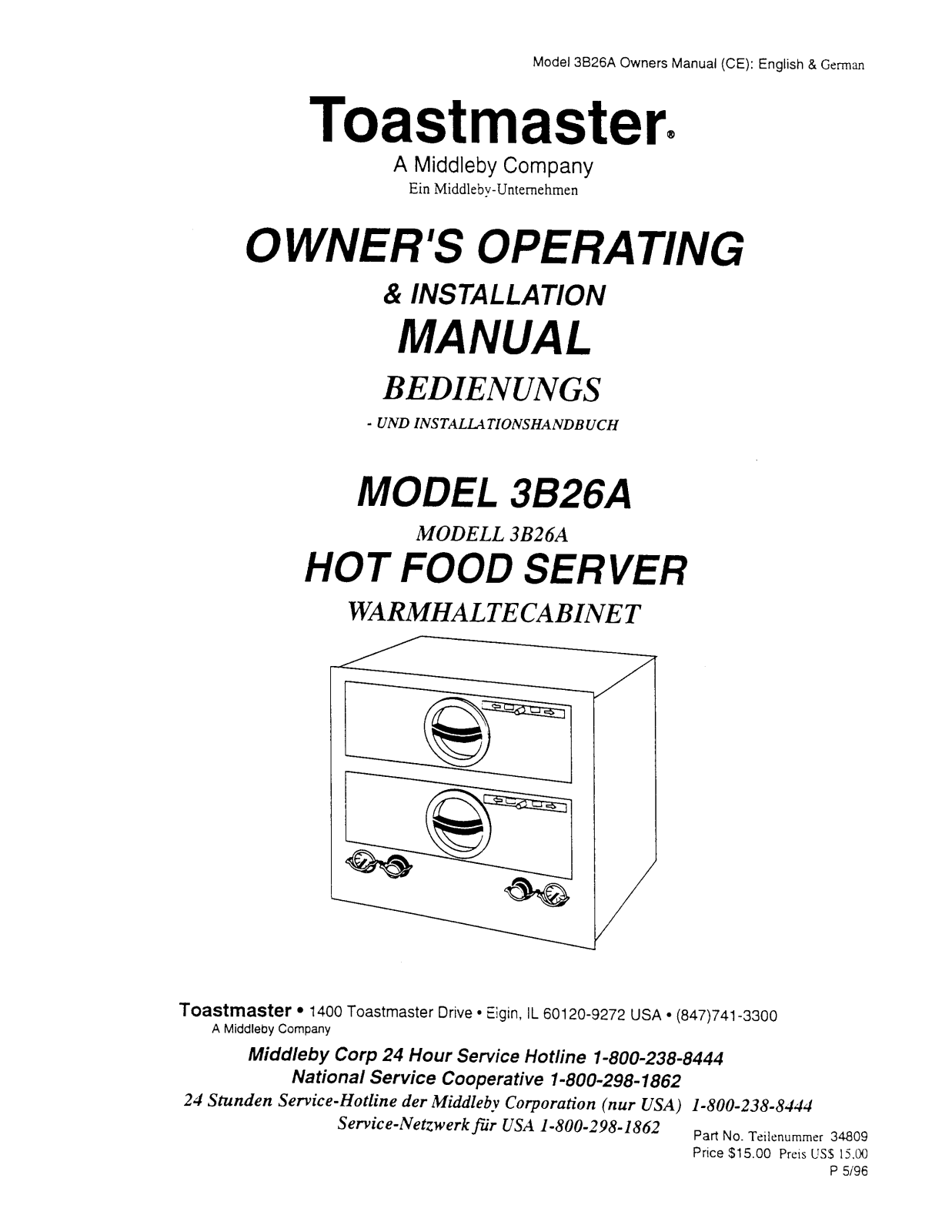 Toastmaster 3B26A Operation Manual