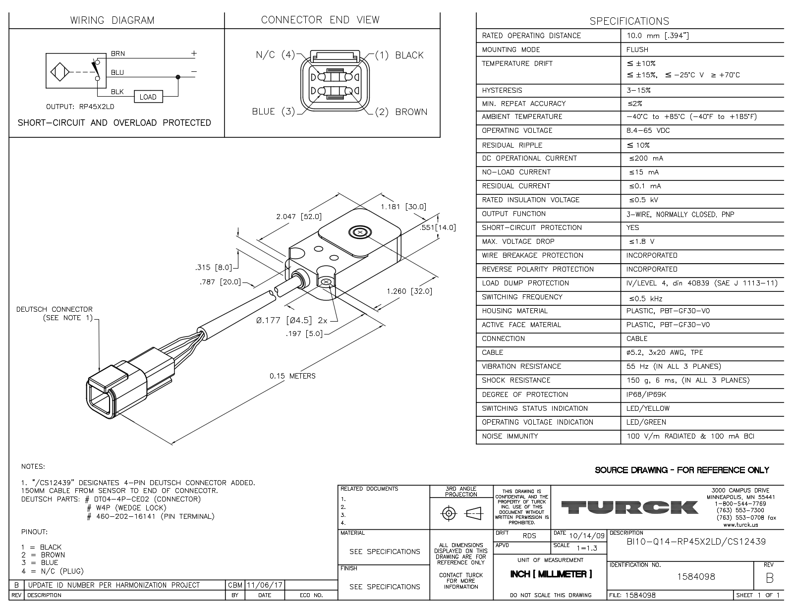 Turck BI10-Q14-RP45X2LD/CS12439 Data Sheet