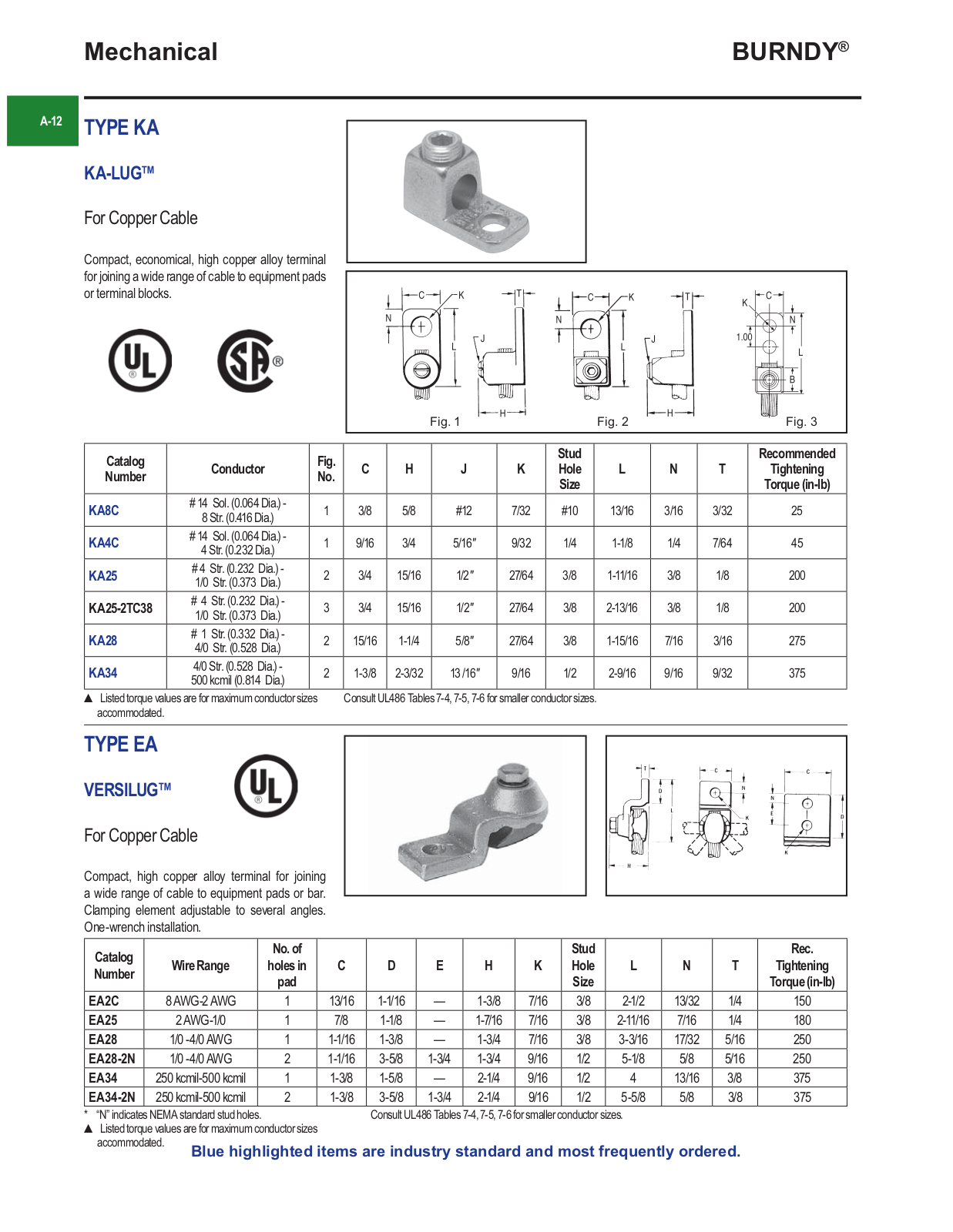 Burndy KA, EA Catalog Page