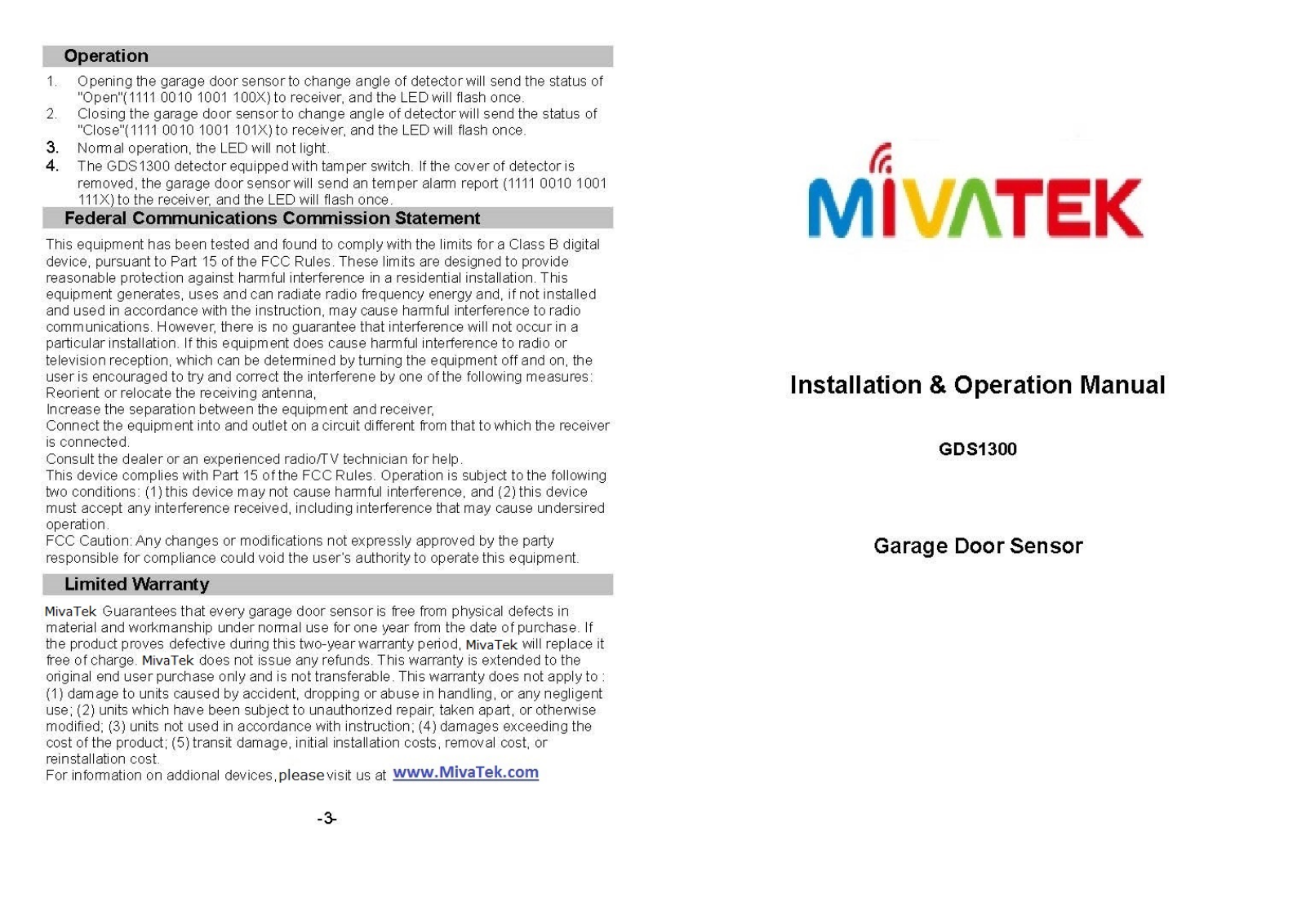 MivaTek GDS01 User Manual