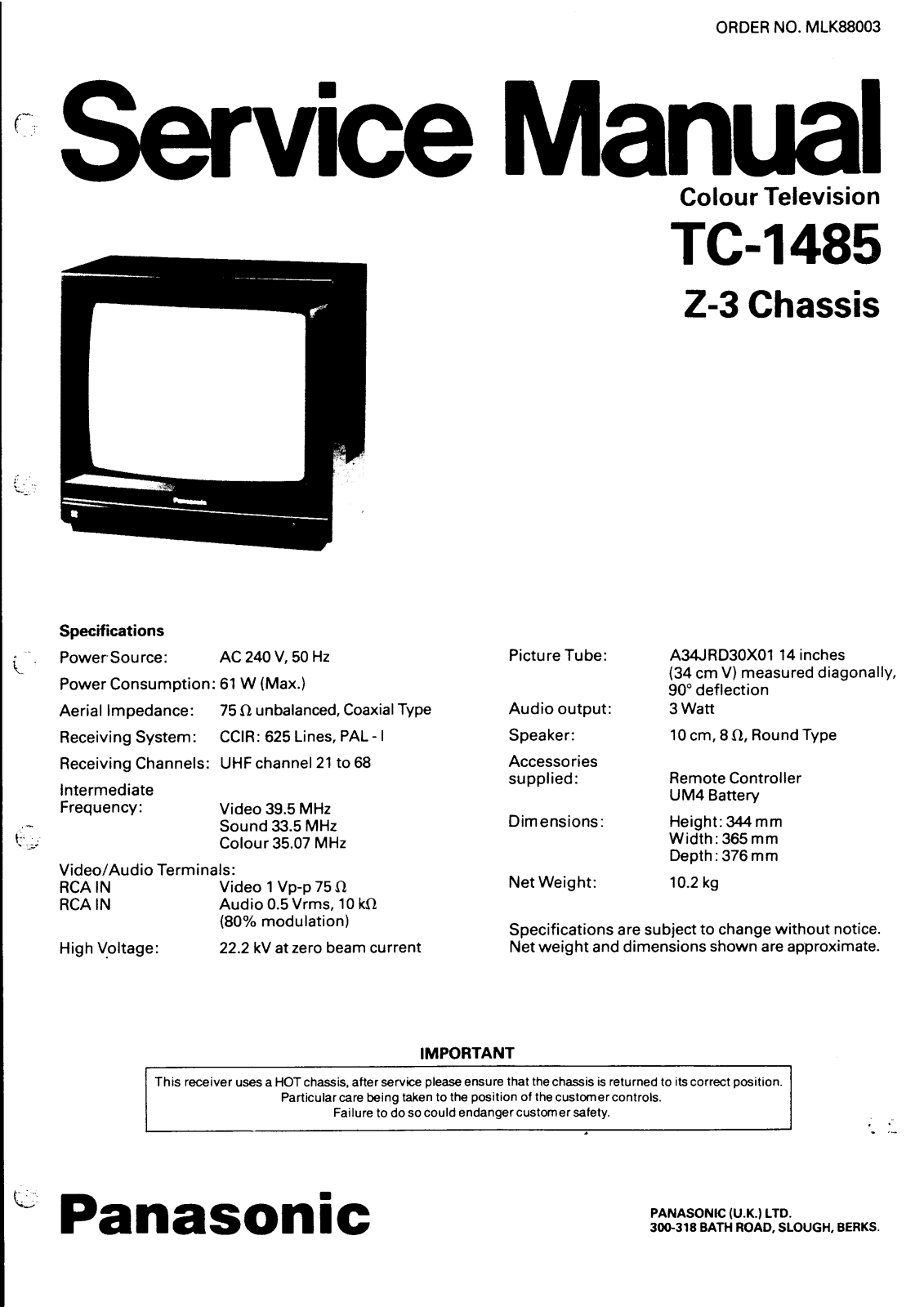 Panasonic TC-1485 Diagram