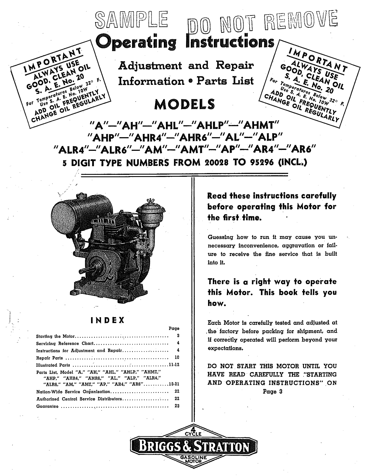 Briggs & Stratton AHR4, AL, ALR4, ALR6, AMT User Manual