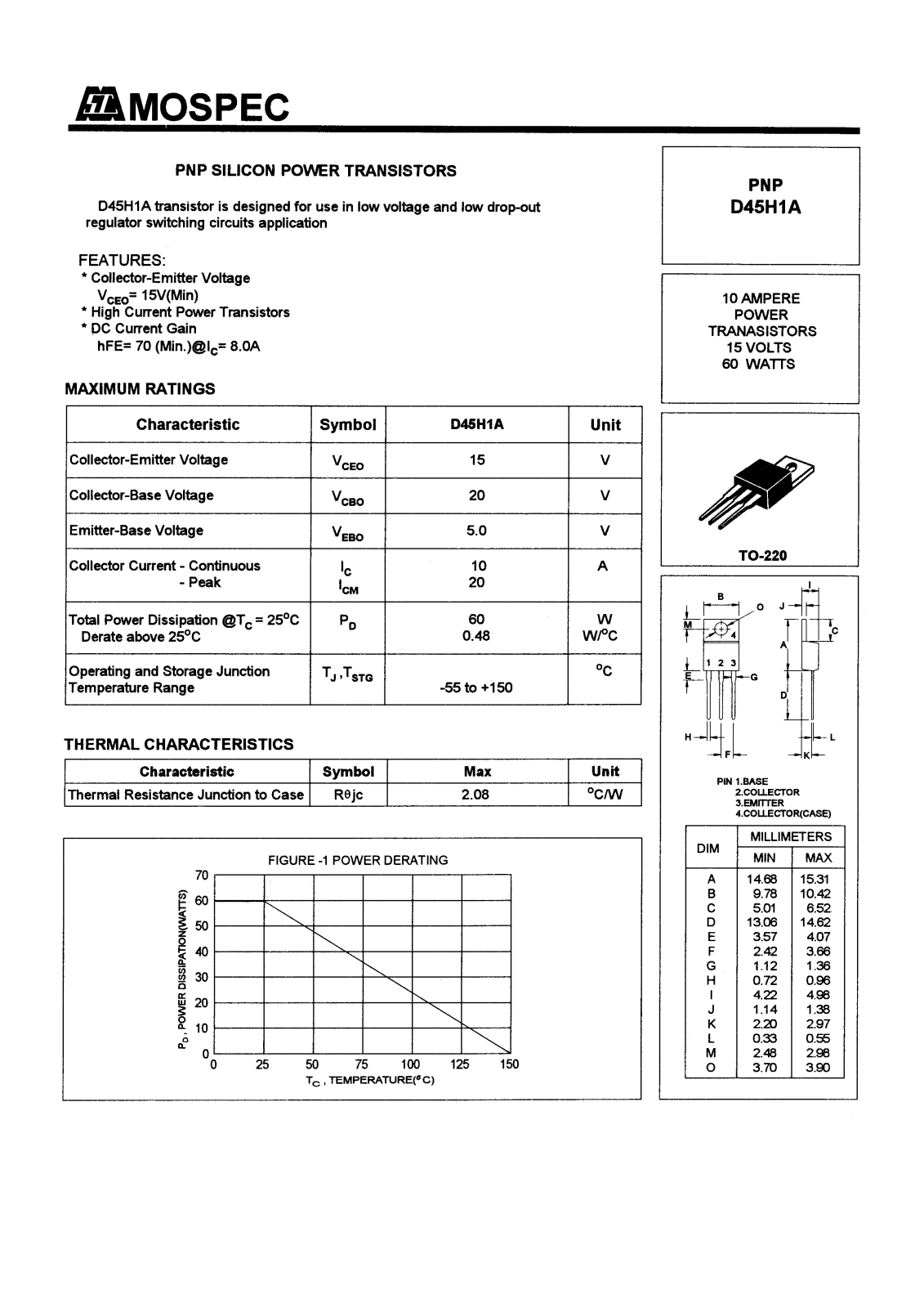 MOSPEC D45H1A Datasheet