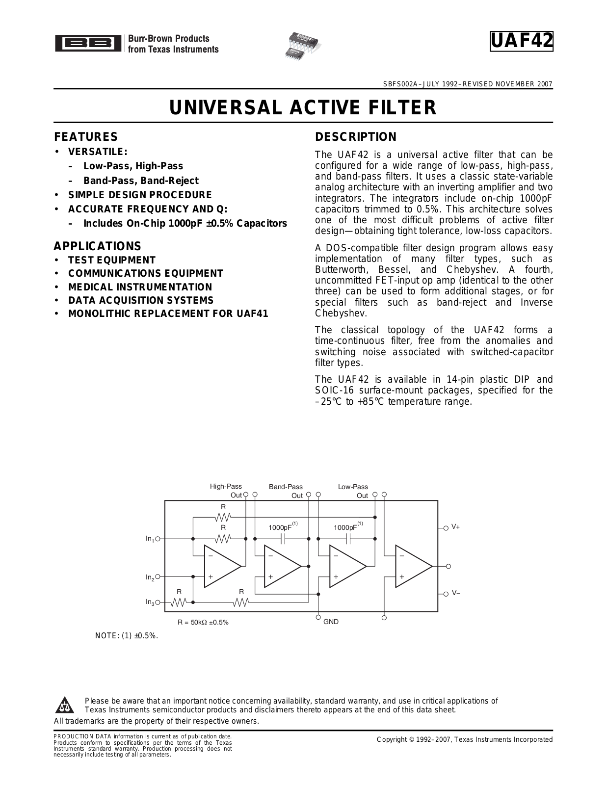 TEXAS INSTRUMENTS UAF42 Technical data