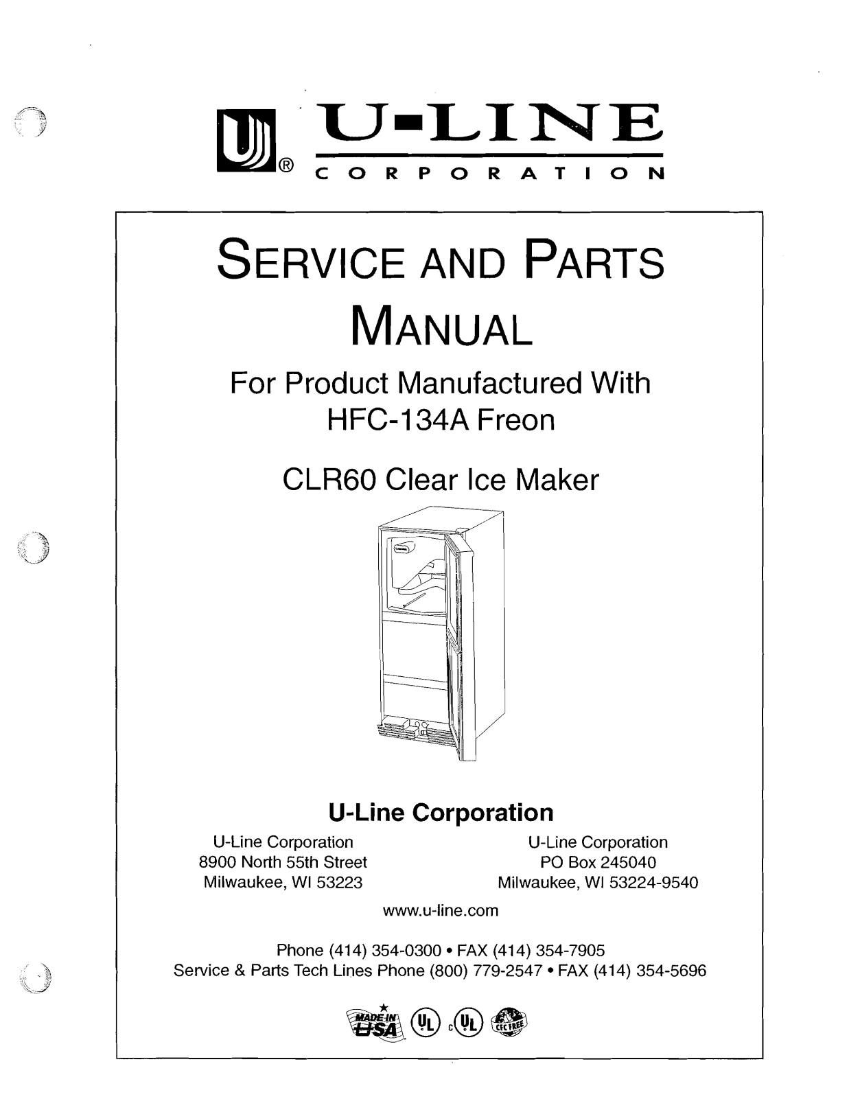 U-Line CLR6O Service And Parts Manual