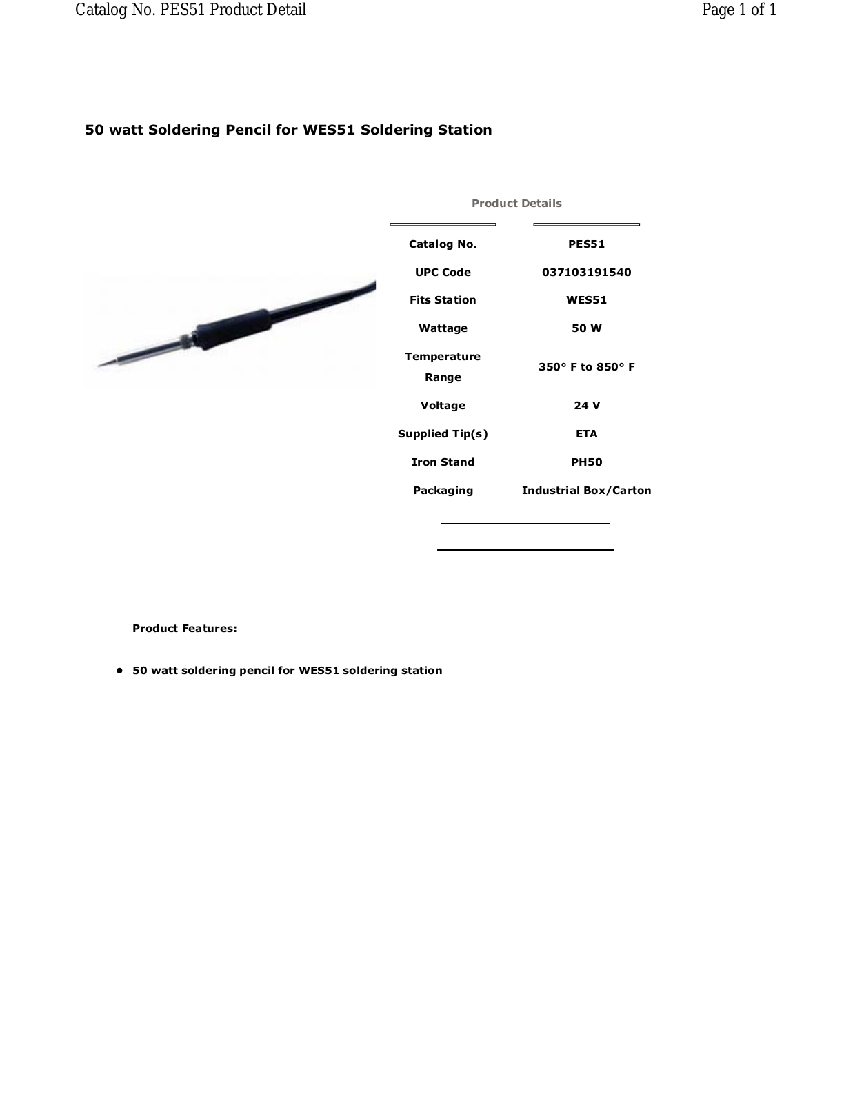 Weller - Apex Tool Group PES51 Data Sheet