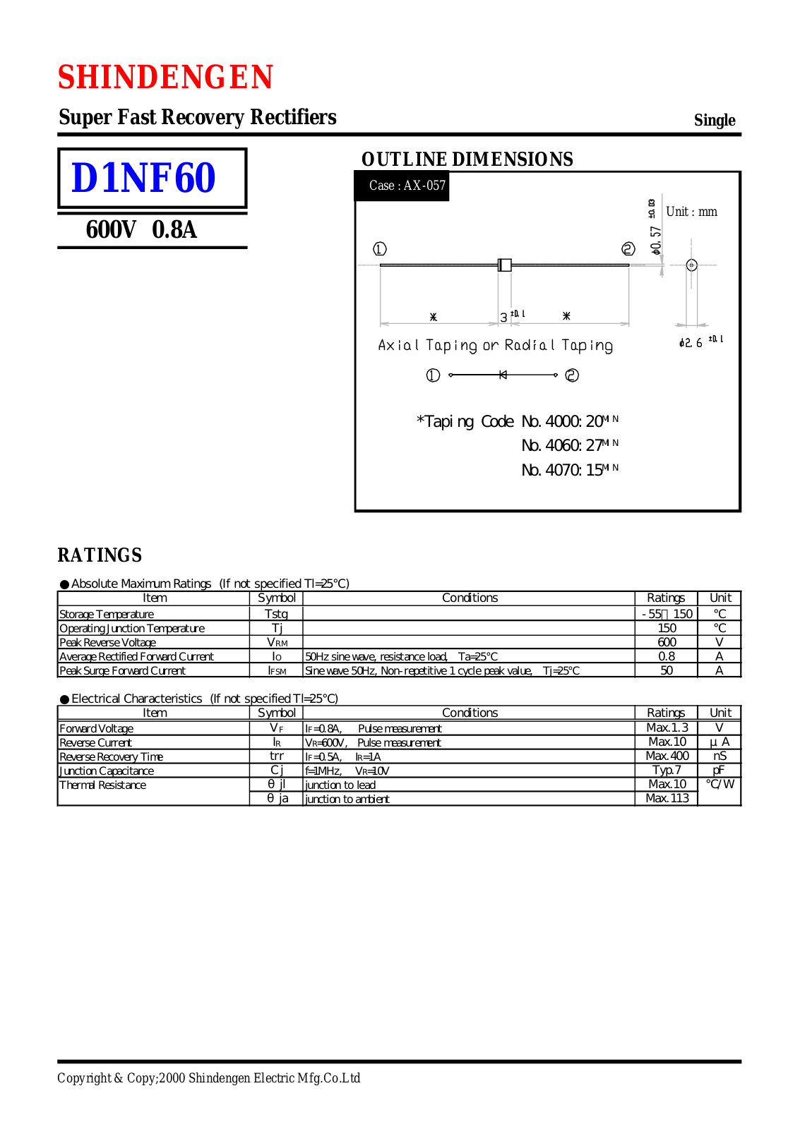 Shindengen D1NF60 Datasheet