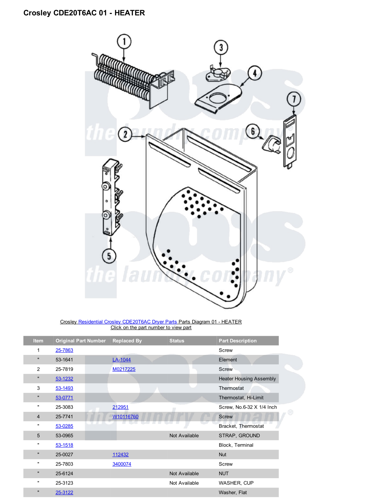 Crosley CDE20T6AC Parts Diagram