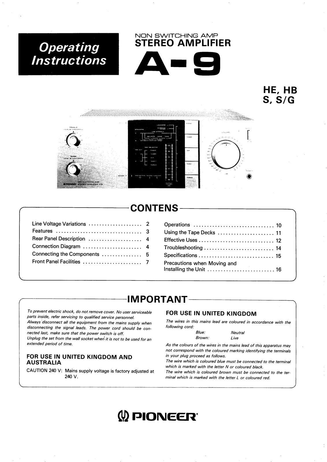 Pioneer A-9 Owners Manual