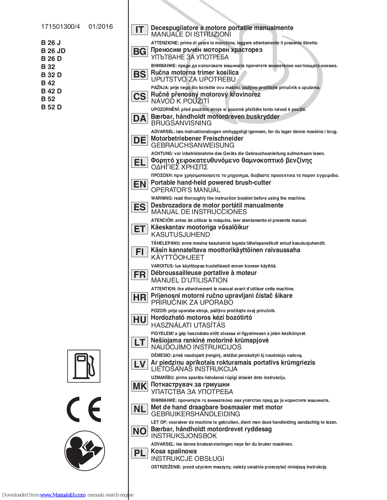 GGP ITALY B 26 J, B 26 JD, B 26 D, B 32, B 32 D Operator's Manual - ManualMachine.com
