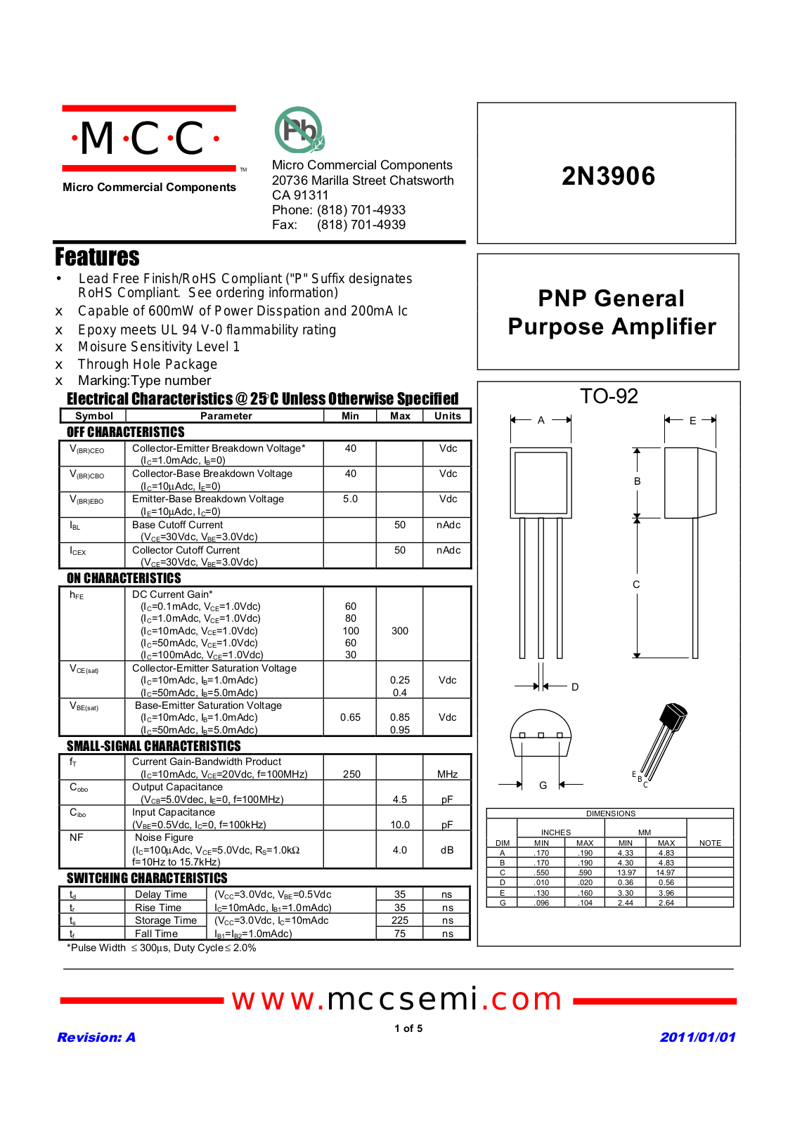 Datasheet 2n3906(to-92) Datasheet - ManualMachine.com