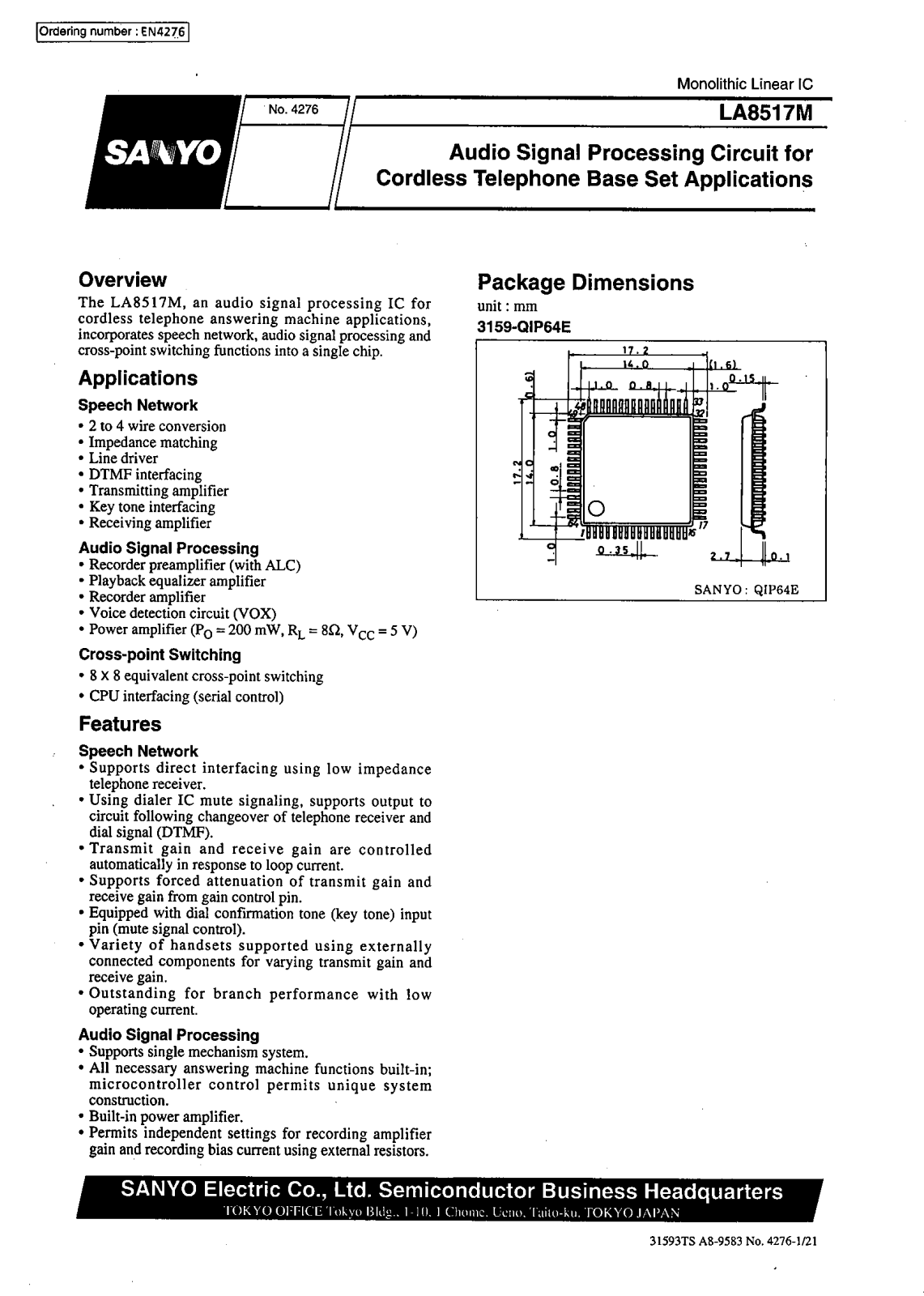 SANYO LA8517M Datasheet