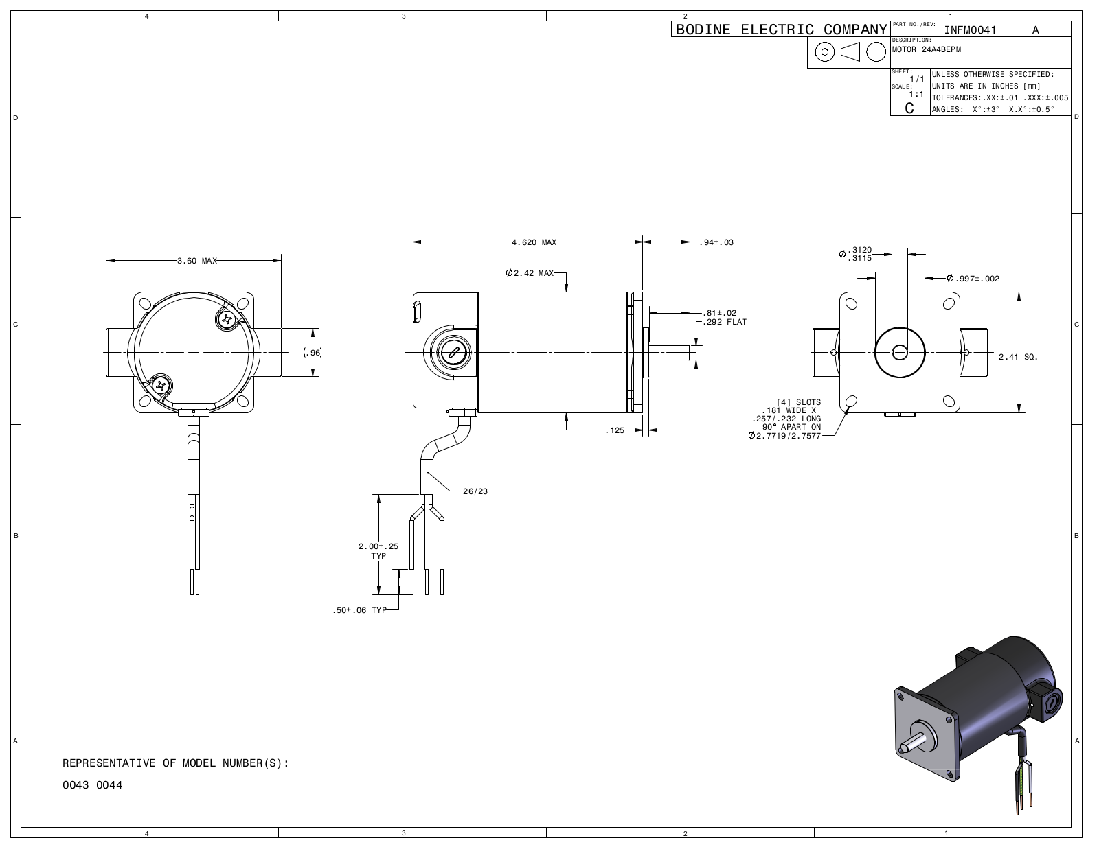 Bodine 0043, 0044 Reference Drawing