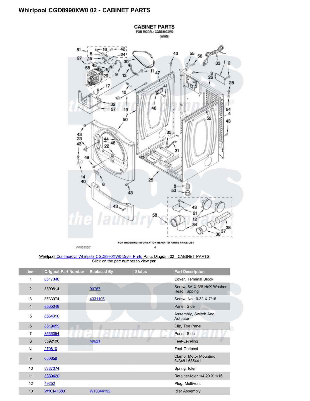 Whirlpool CGD8990XW0 Parts Diagram